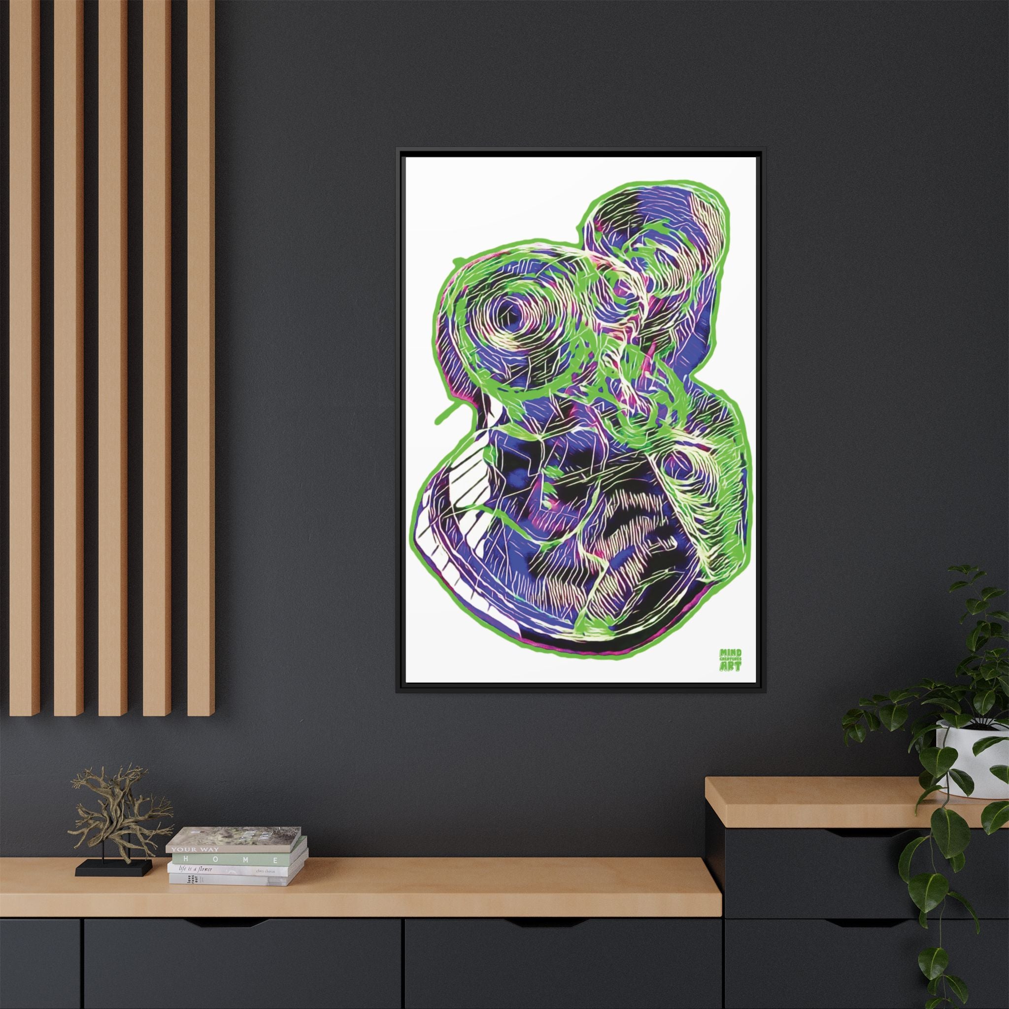 Curiosity (Electric Green, White Background) Matte Canvas, Framed