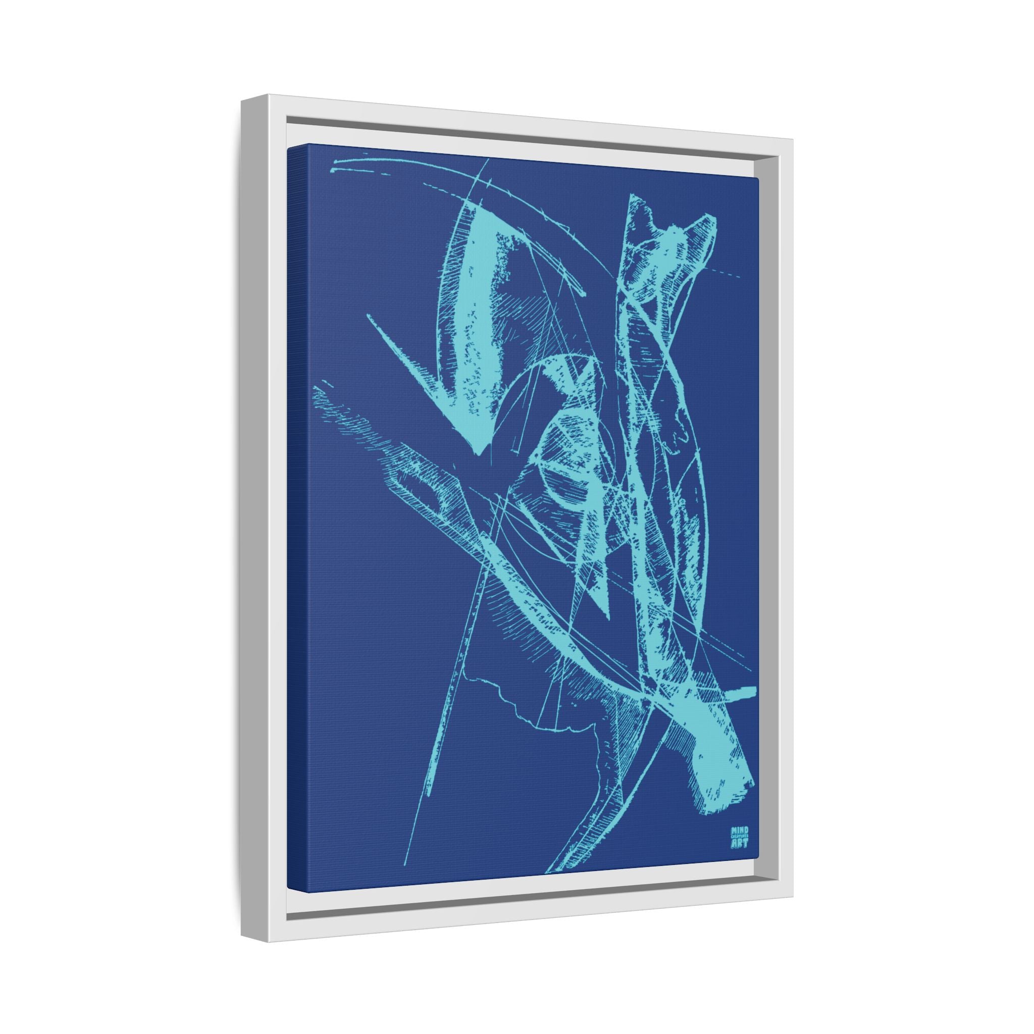 Watching (Aqua, Dark Blue Background) Matte Canvas, Framed