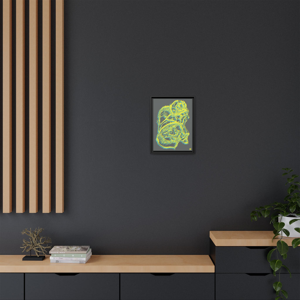 Exploration (Blur, Blue & Yellow, Dark Gray Background) Matte Canvas, Framed