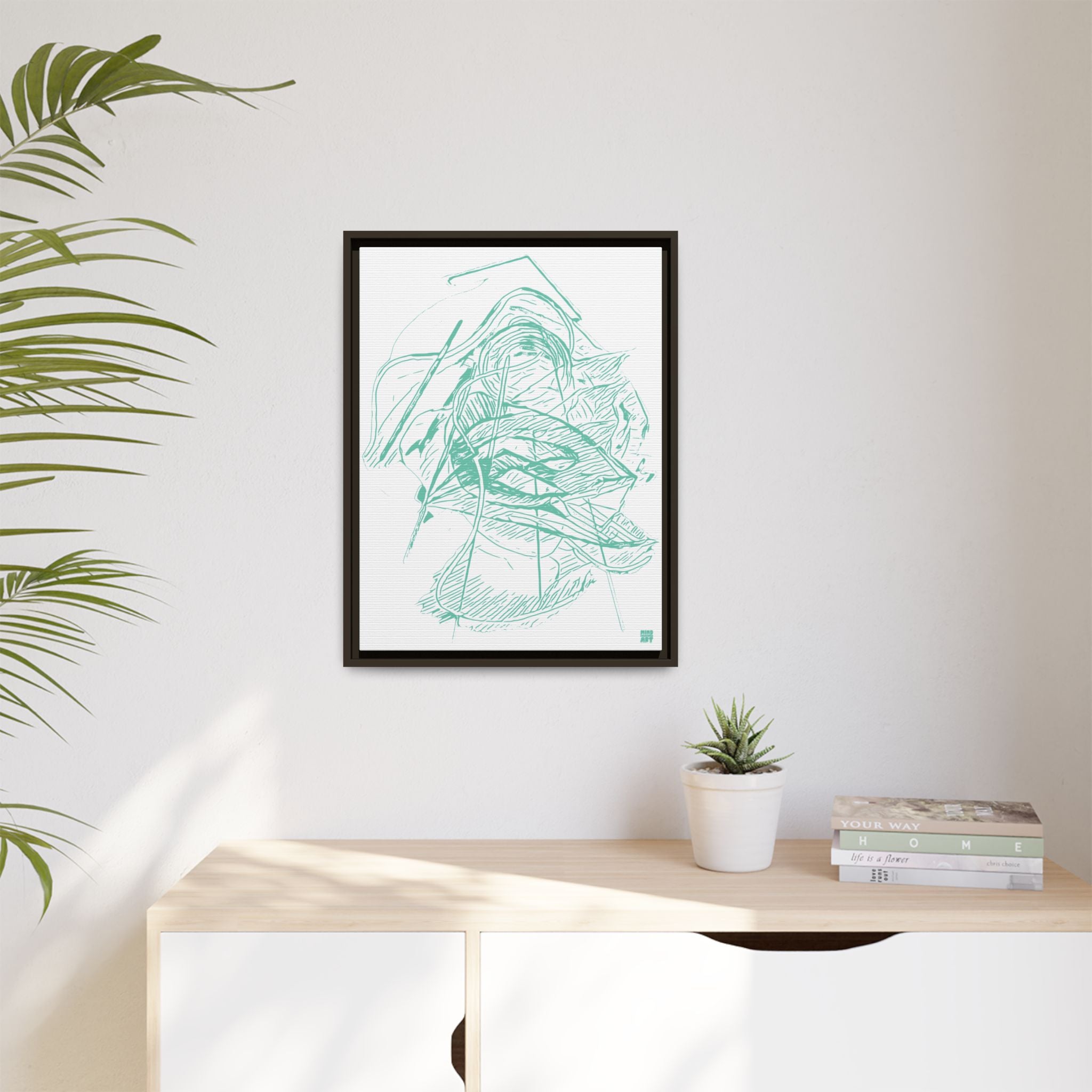 Dive Reflex (Teal, White Background) Matte Canvas, Framed