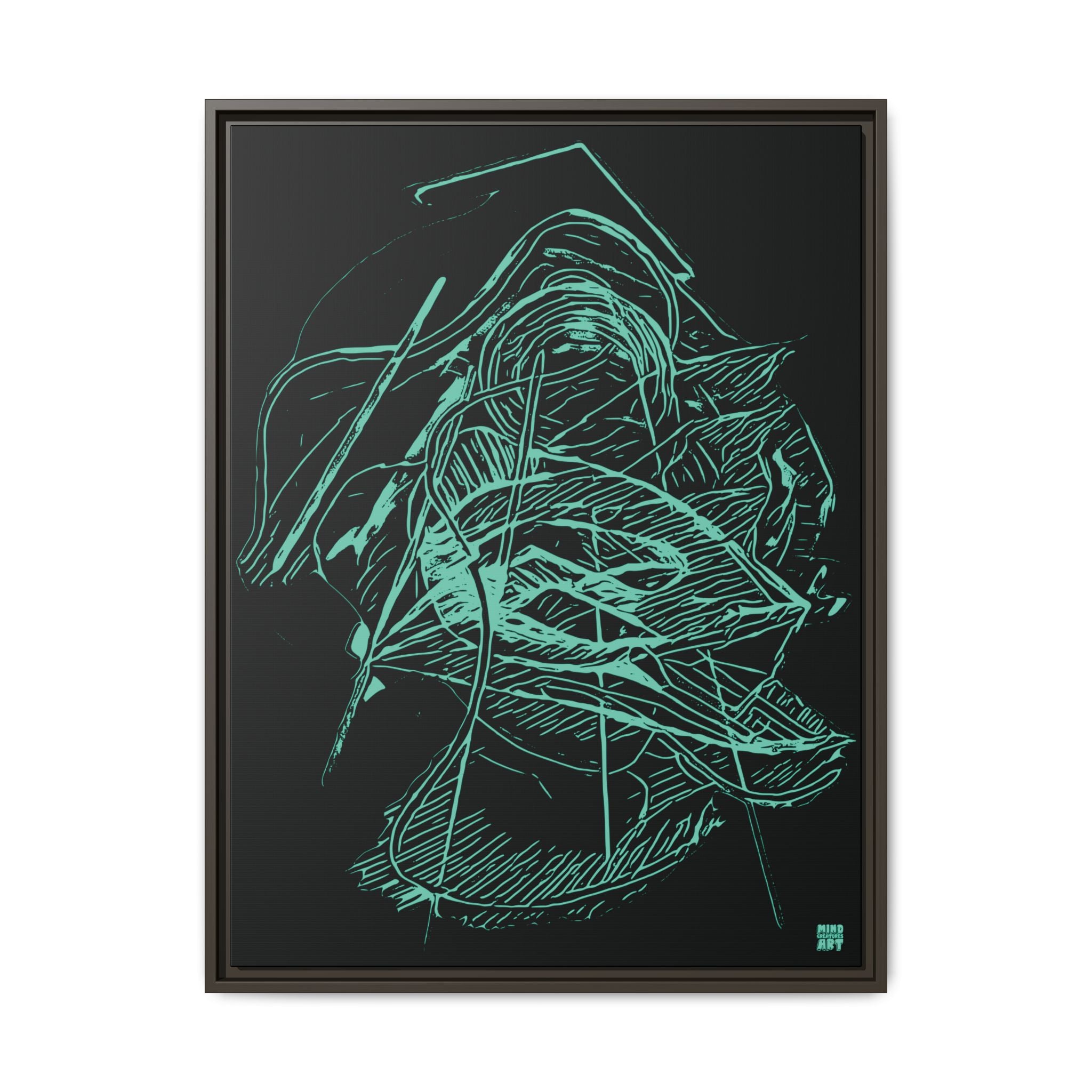 Dive Reflex (Teal, Black Background) Matte Canvas, Framed