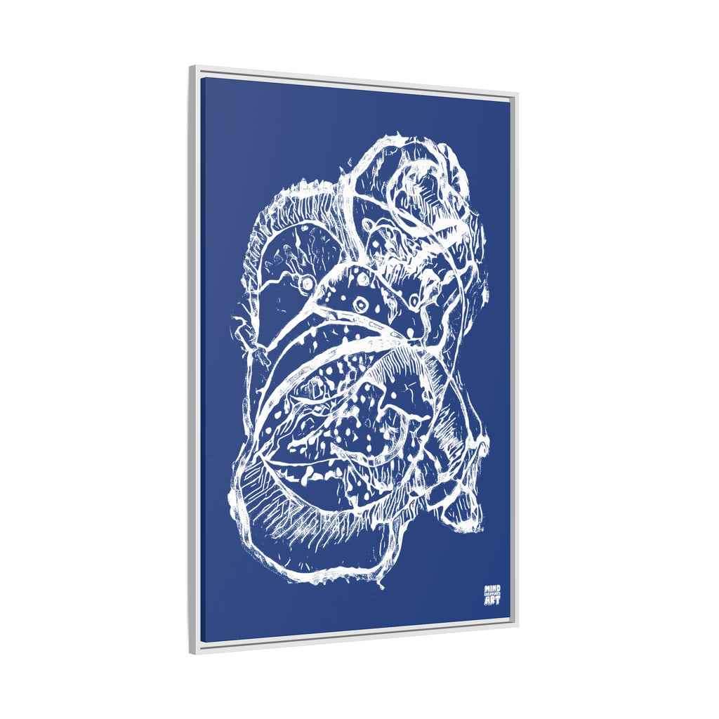 Exploration (White, Dark Blue Background) Matte Canvas, Framed