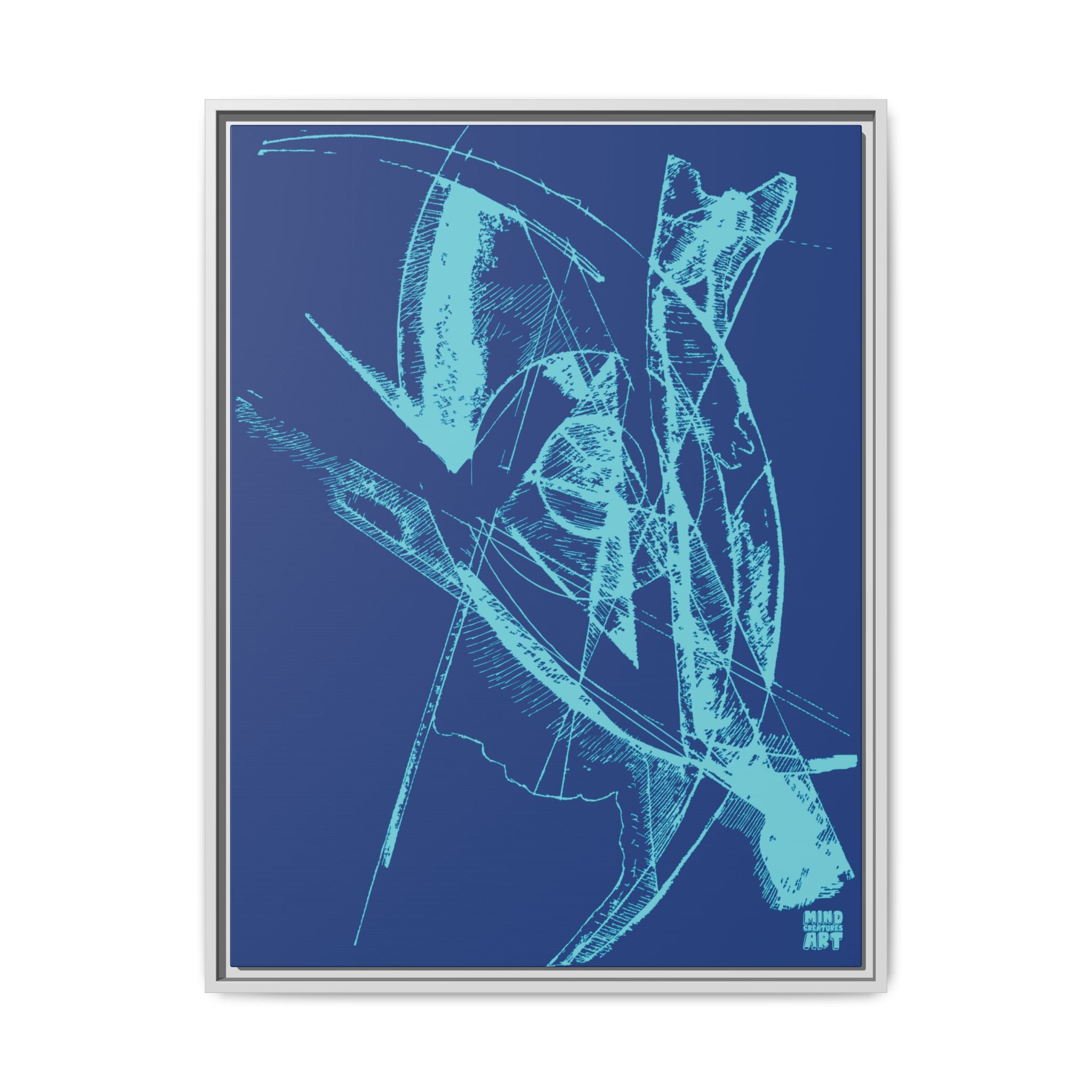 Watching (Aqua, Dark Blue Background) Matte Canvas, Framed