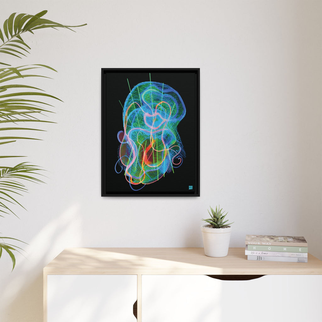 Davy Jones (Electric Blue & Green, Black Background) Matte Canvas, Framed