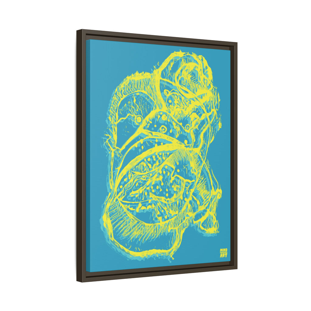 Exploration (Blur, Blue & Yellow, Dark Blue Background) Matte Canvas, Framed