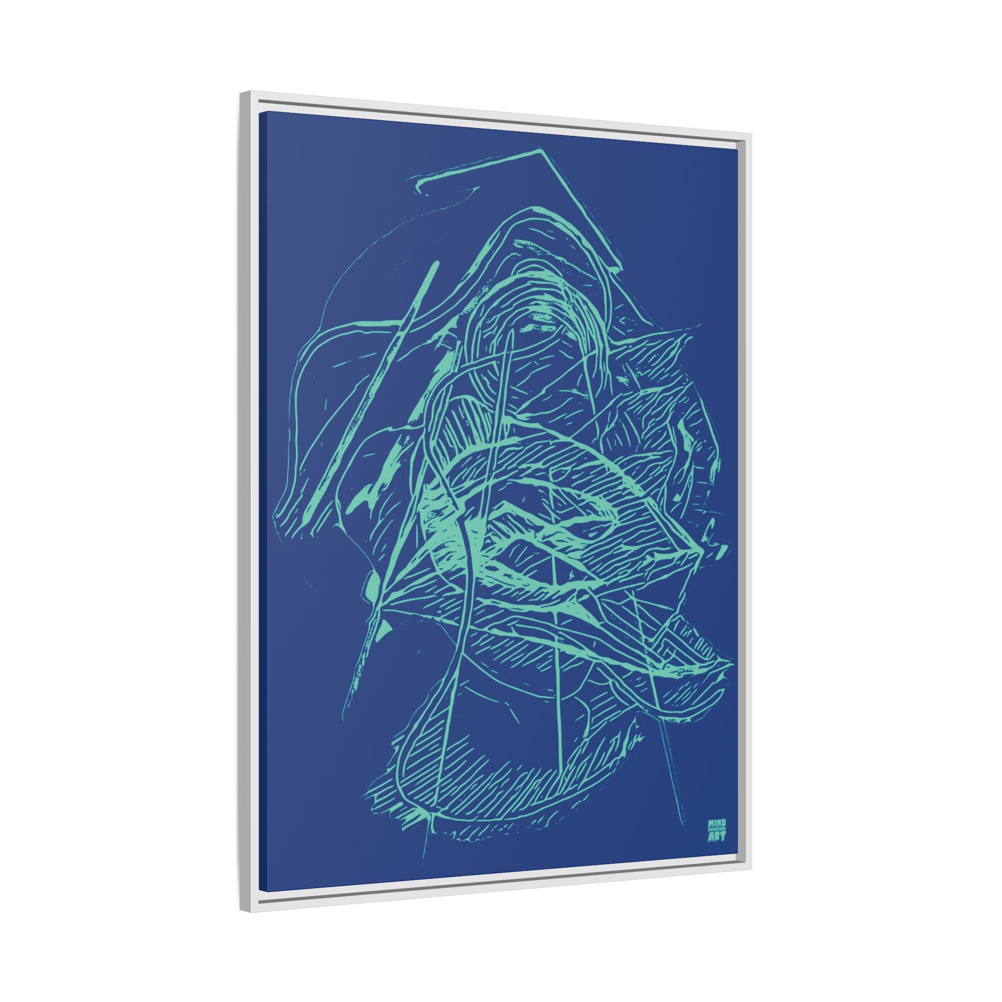 Dive Reflex (Teal, Dark Blue Background) Matte Canvas, Framed