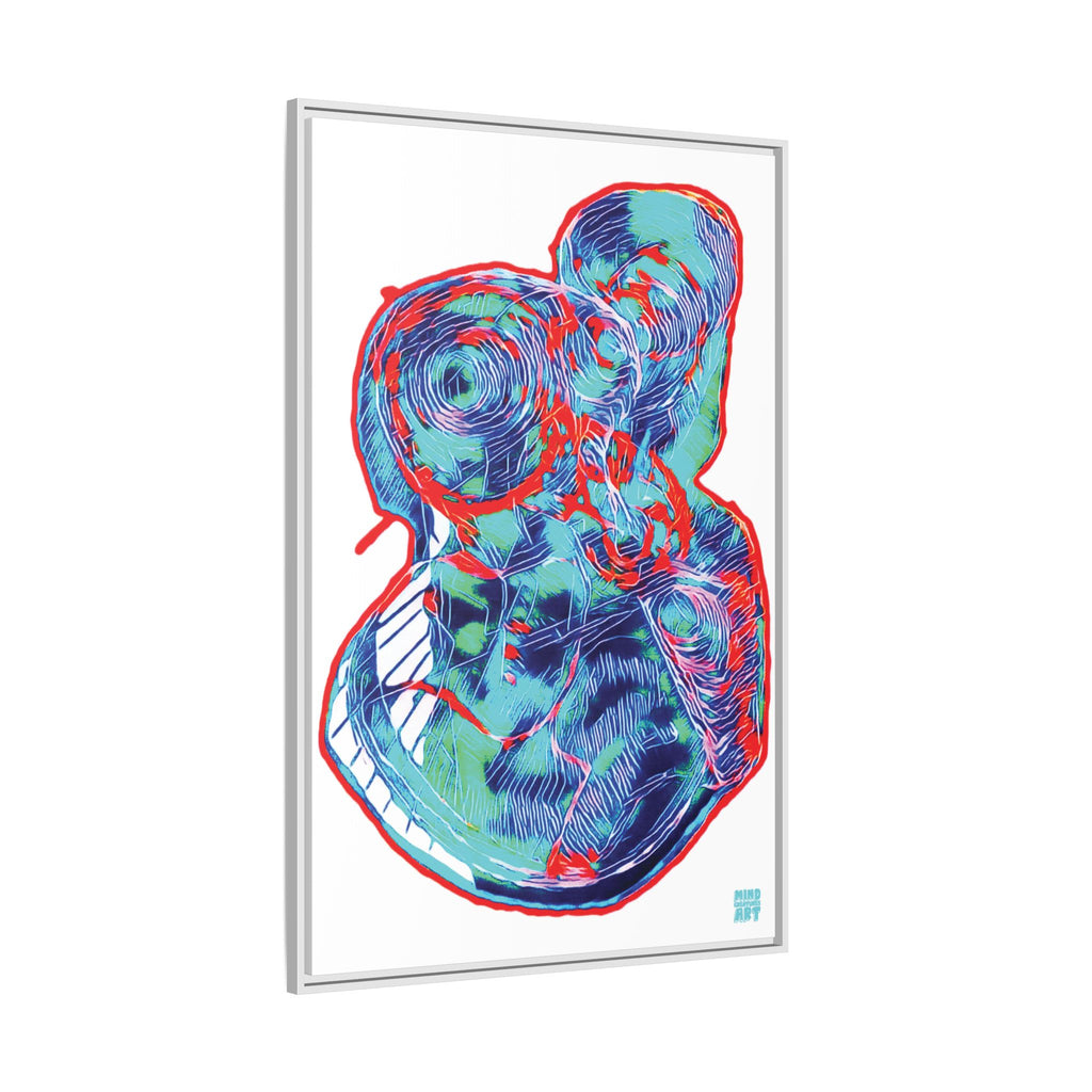 Curiosity (Red & Teal, White Background) Matte Canvas, Framed