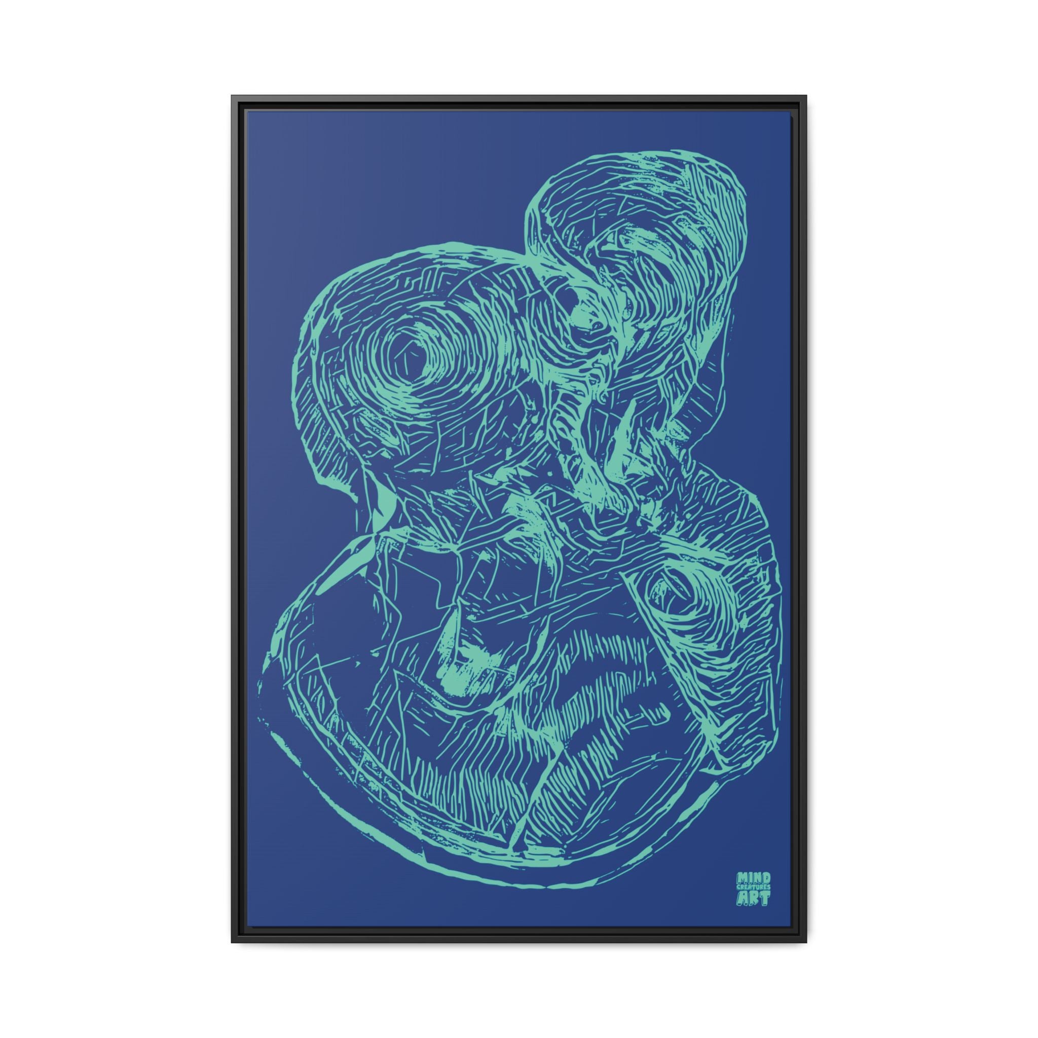 Curiosity (Teal, Dark Blue Background) Matte Canvas, Framed