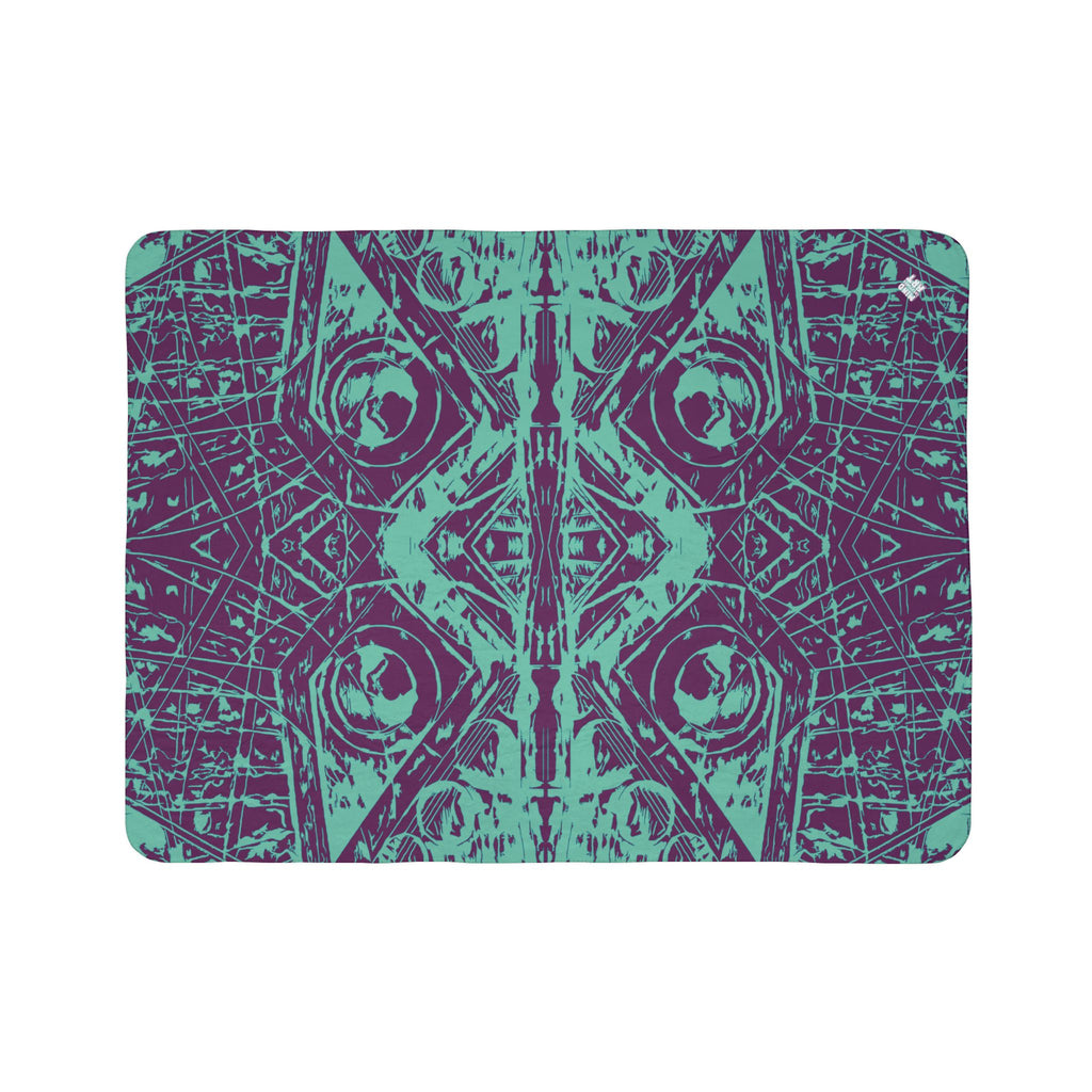 Love (Teal, Mirror, Purple Background) Fleece Sherpa Blanket