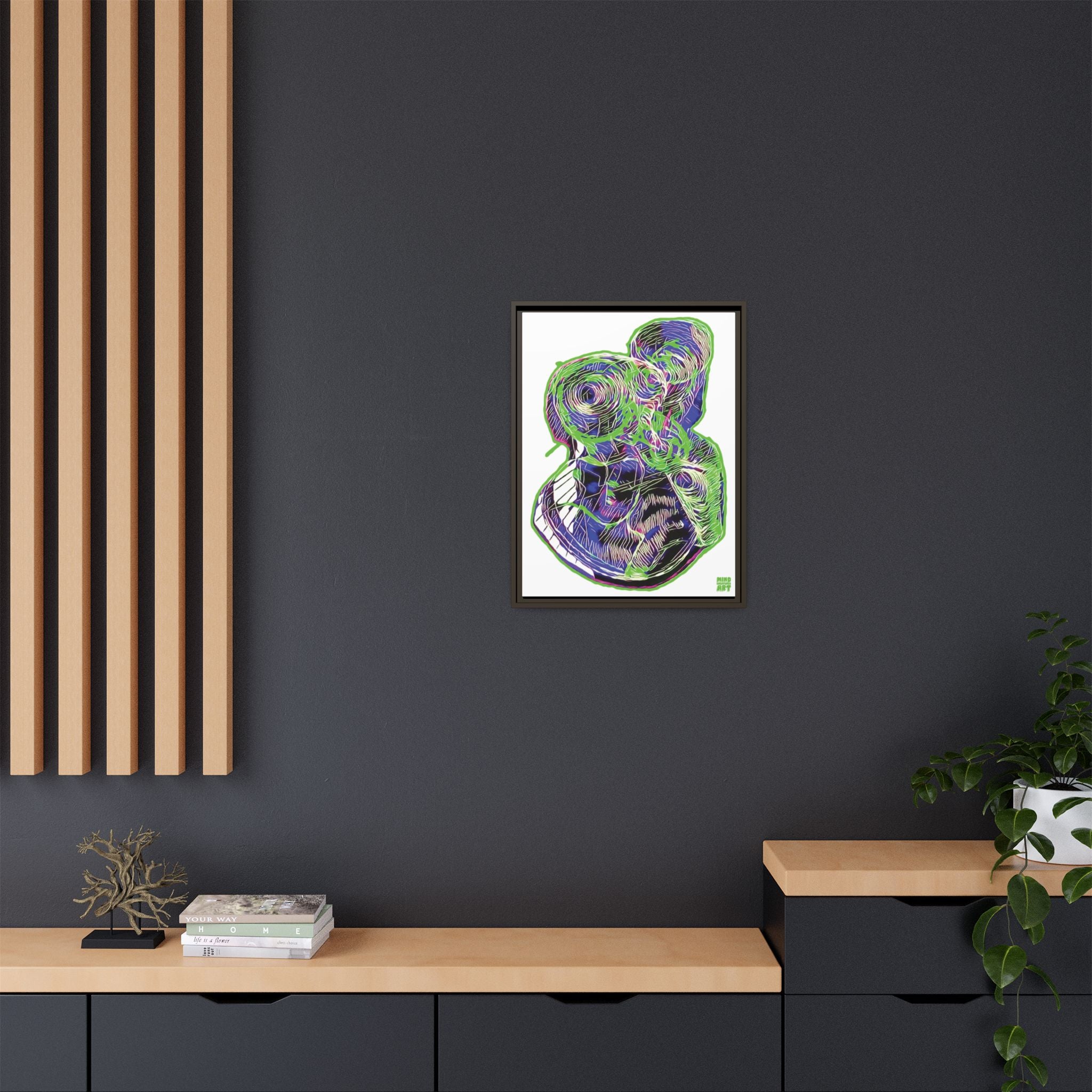 Curiosity (Electric Green, White Background) Matte Canvas, Framed