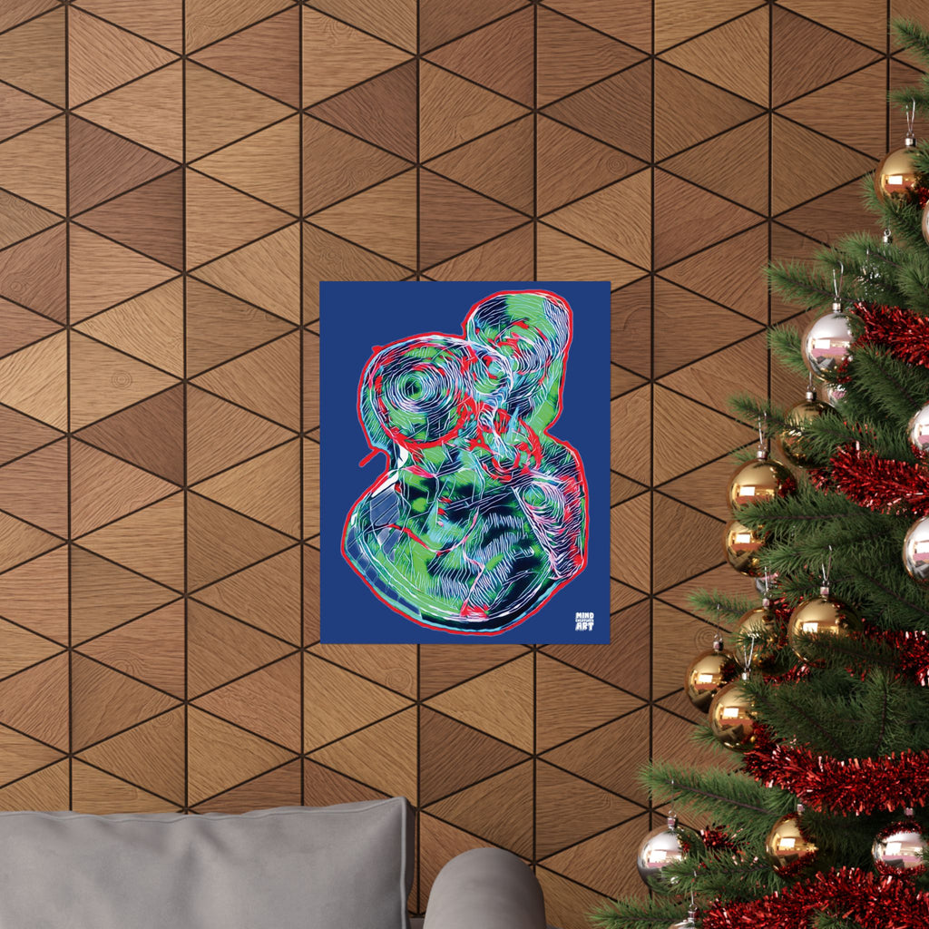 Curiosity (Red & Green, Dark Blue Background) Matte Poster