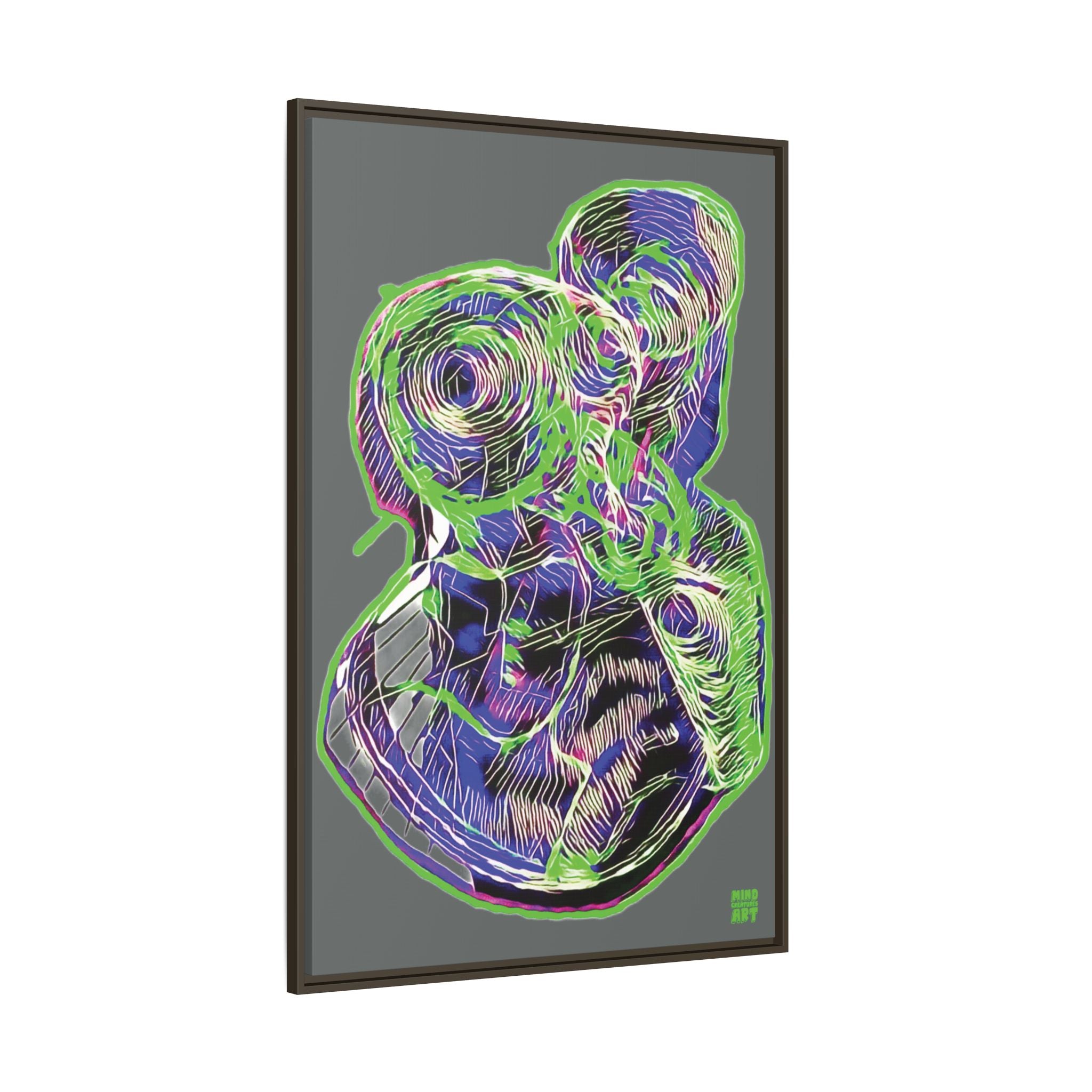 Curiosity (Electric Green, Dark Gray Background) Matte Canvas, Framed