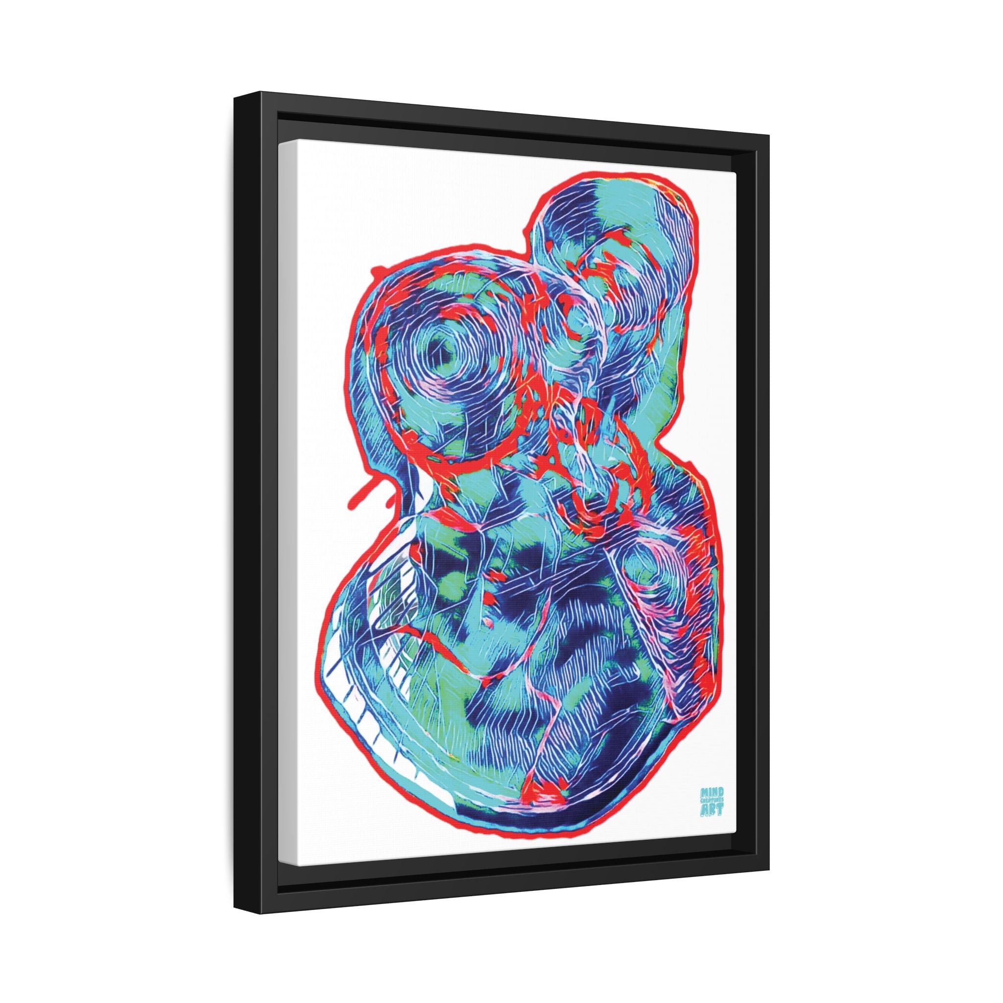Curiosity (Red & Teal, White Background) Matte Canvas, Framed