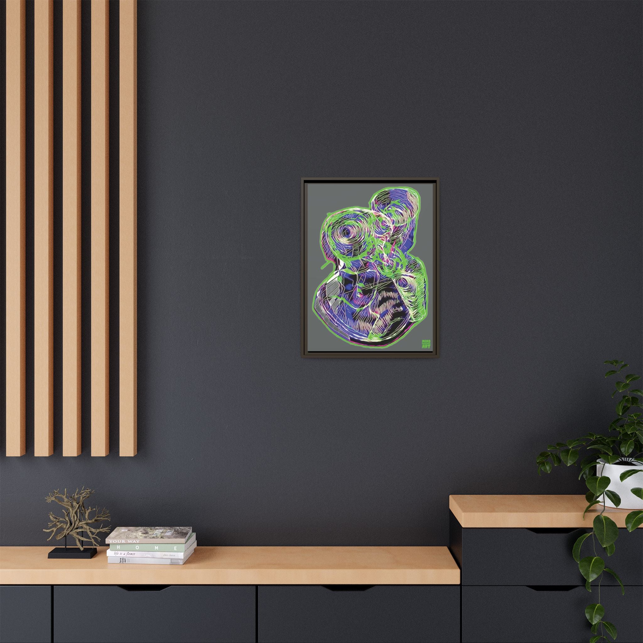 Curiosity (Electric Green, Dark Gray Background) Matte Canvas, Framed
