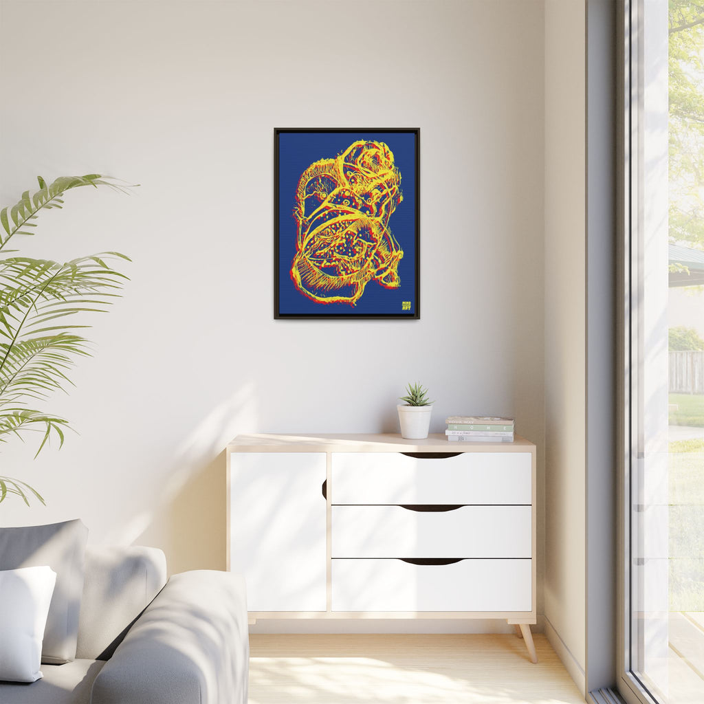 Exploration (Blur, Red & Yellow, Dark Blue Background) Matte Canvas, Framed