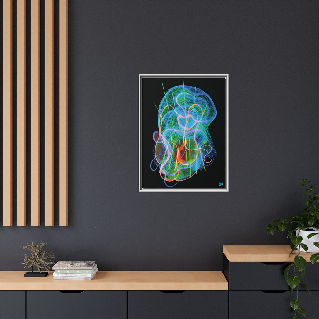 Davy Jones (Electric Blue & Green, Black Background) Matte Canvas, Framed