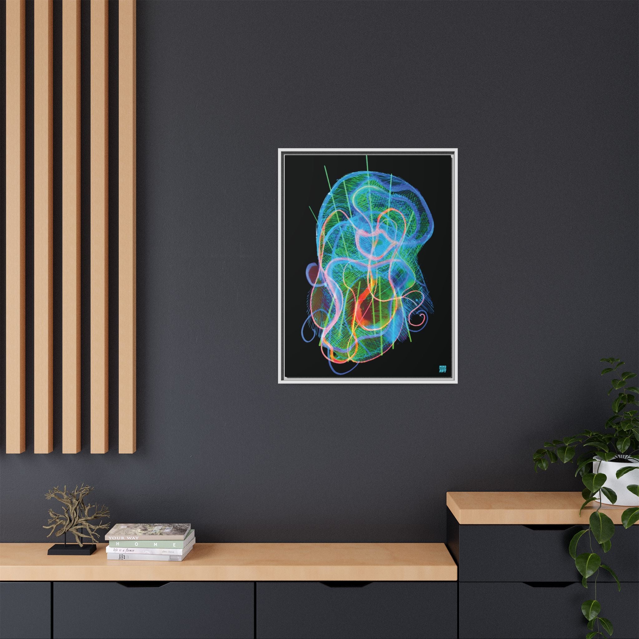 Davy Jones (Electric Blue & Green, Black Background) Matte Canvas, Framed