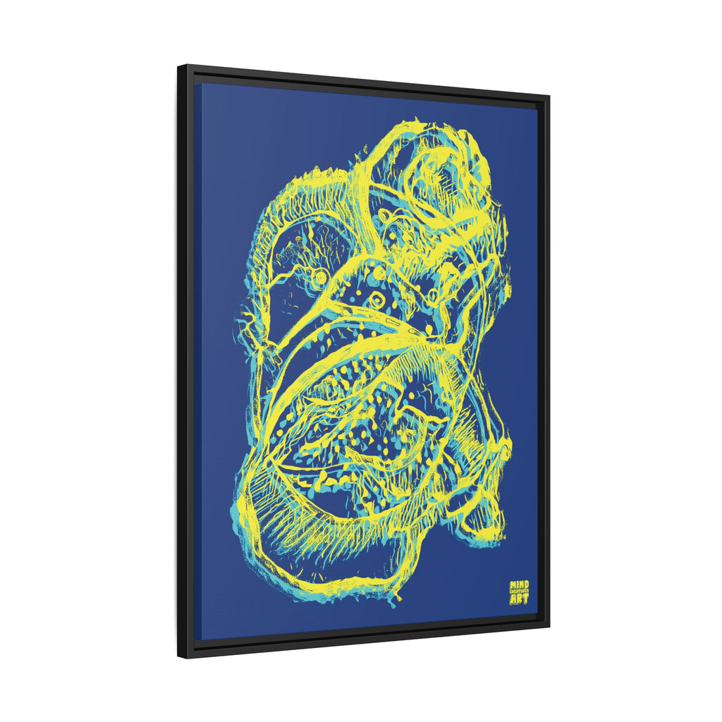 Exploration (Blur, Blue & Yellow, Dark Blue Background) Matte Canvas, Framed