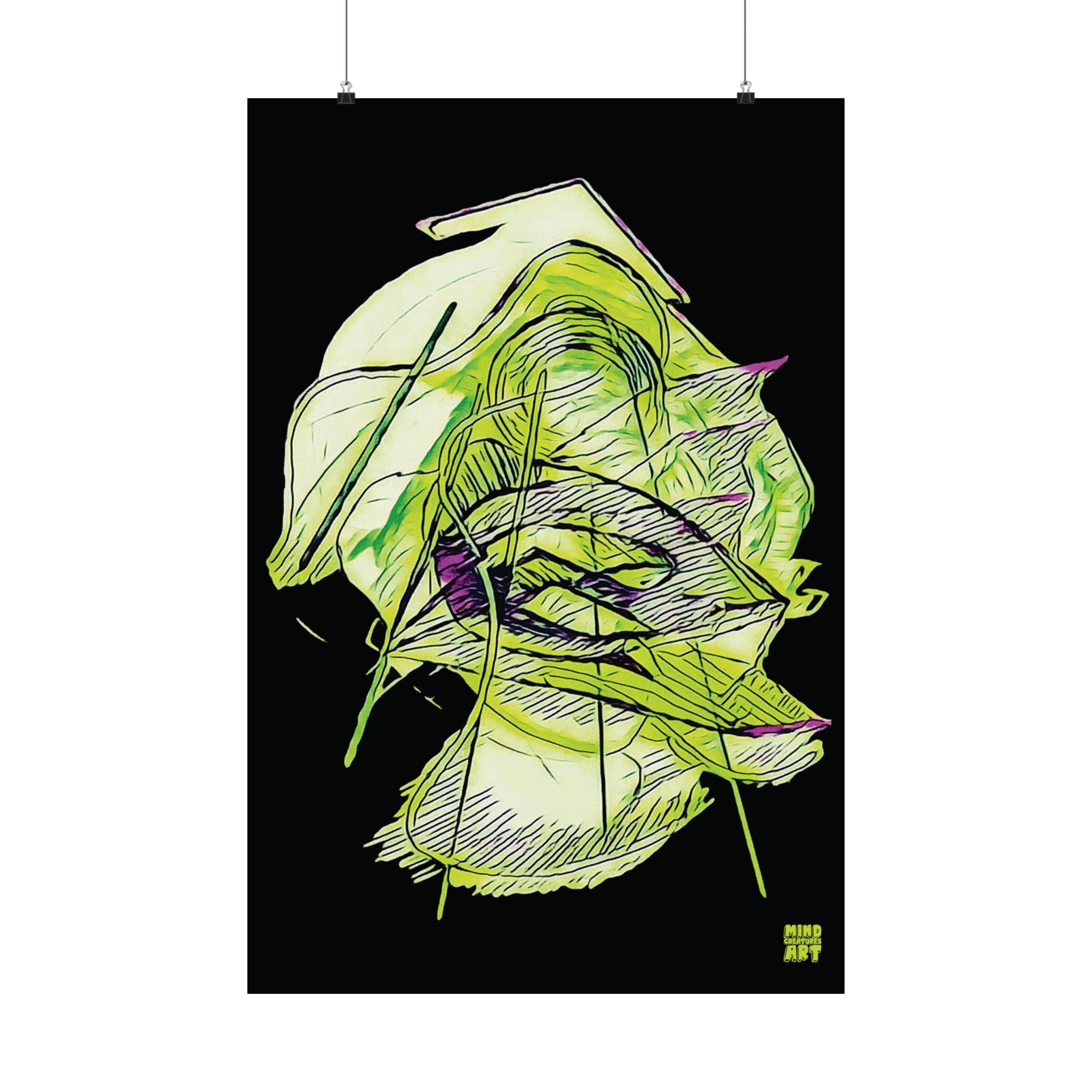 Dive Reflex (Lime, Black Background) Matte Poster