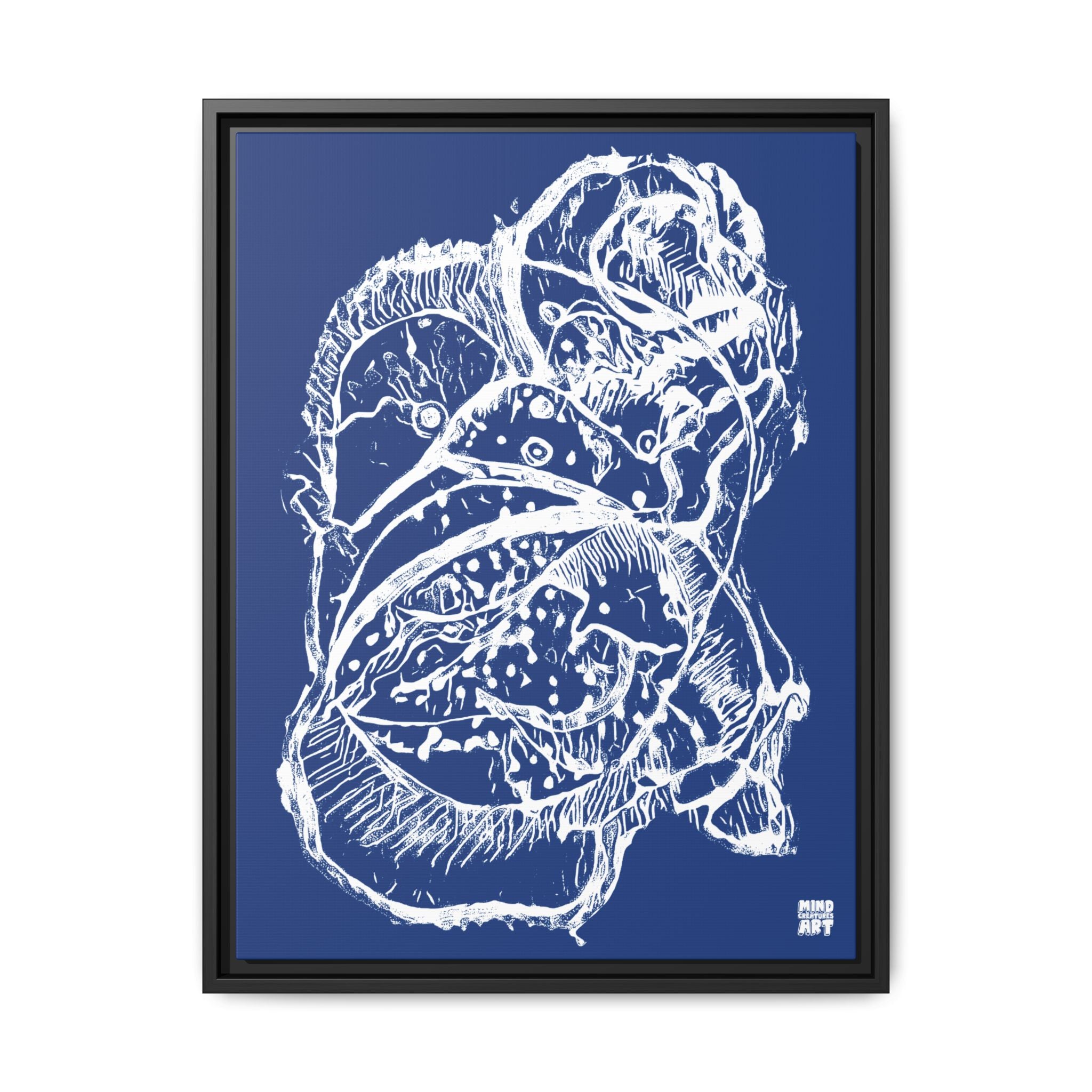 Exploration (White, Dark Blue Background) Matte Canvas, Framed