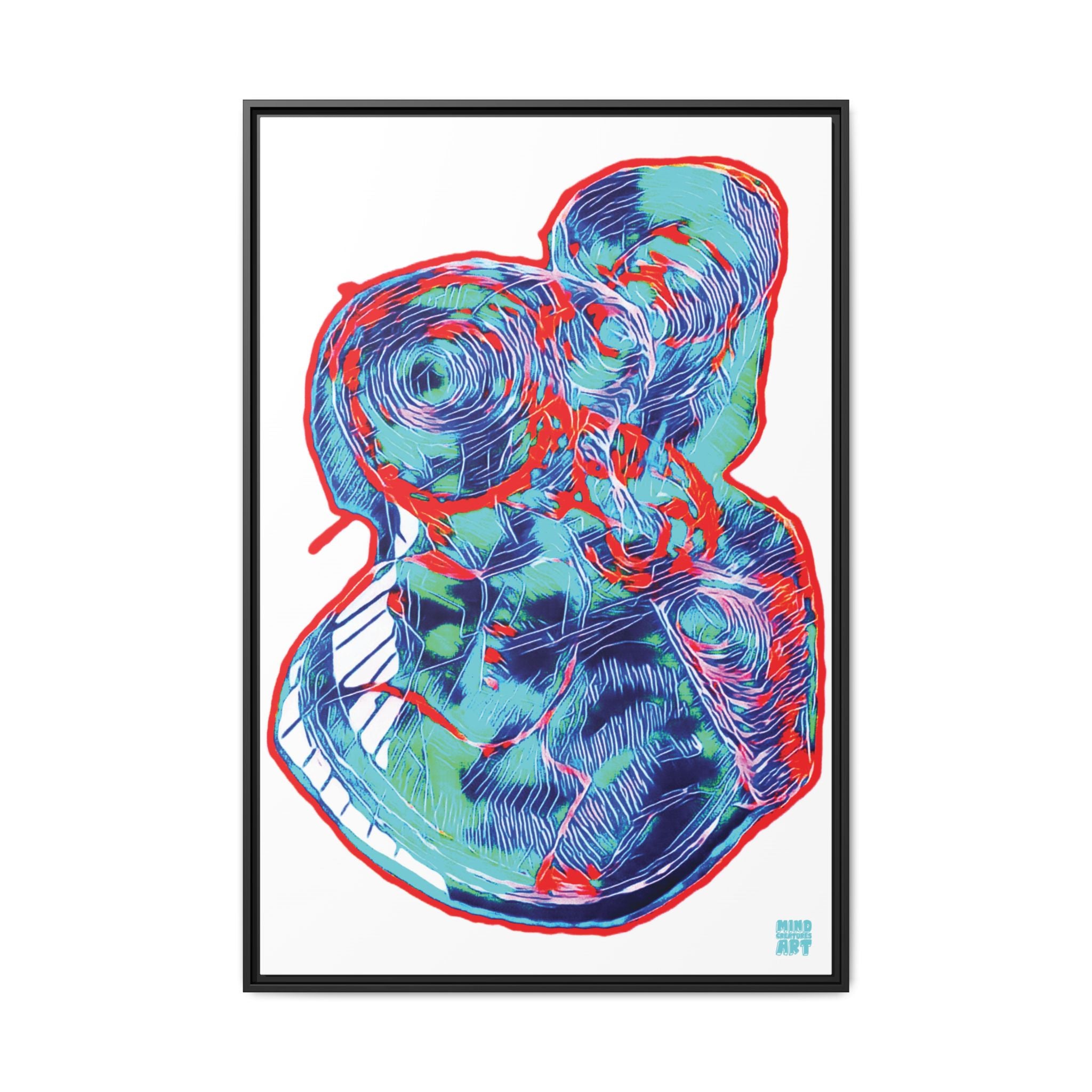 Curiosity (Red & Teal, White Background) Matte Canvas, Framed