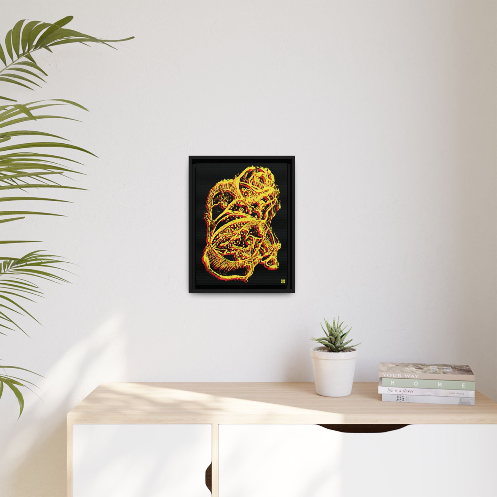 Exploration (Blur, Red & Yellow, Black Background) Matte Canvas, Framed