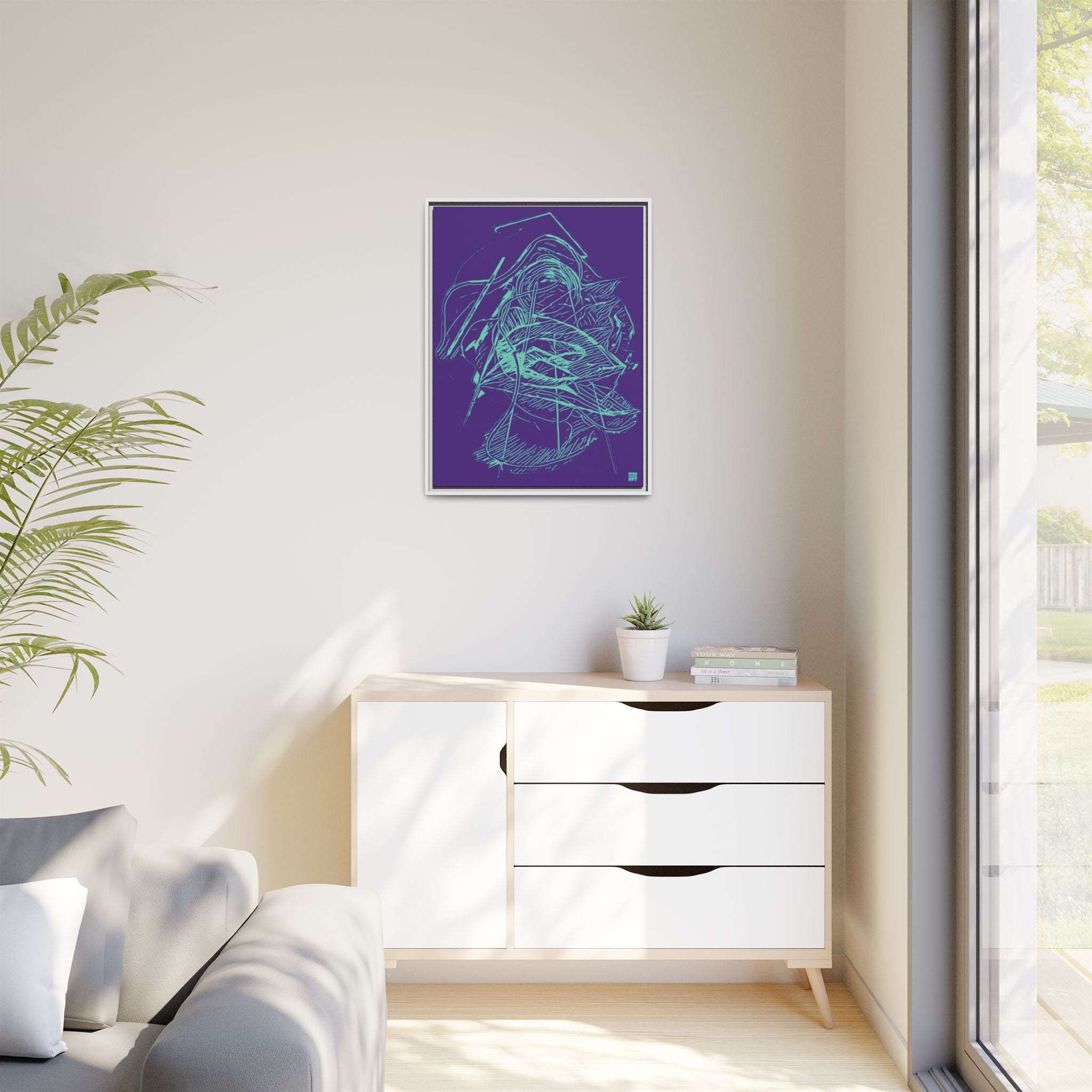 Dive Reflex (Teal, Purple Background) Matte Canvas, Framed