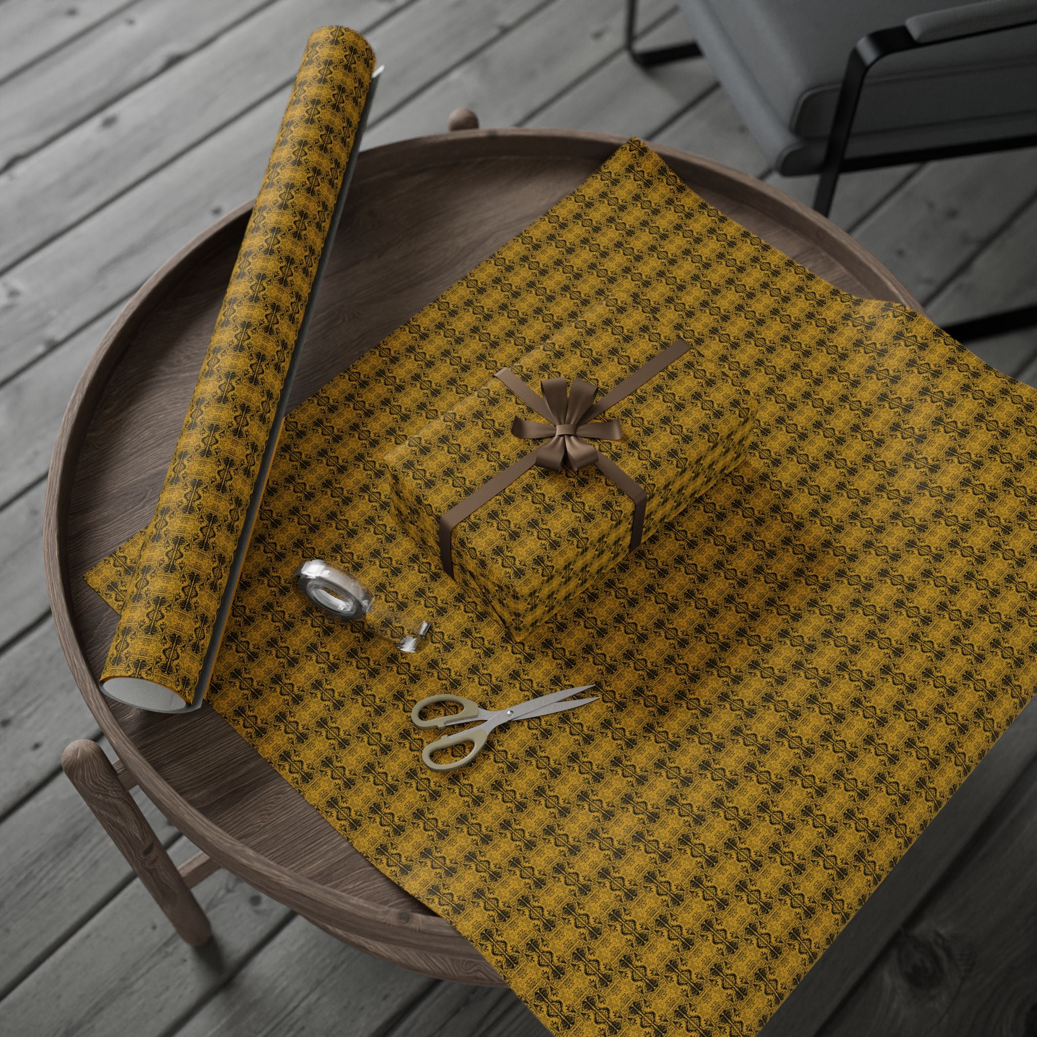 Love (Black, Yellow Background) Heavy Wrapping Paper