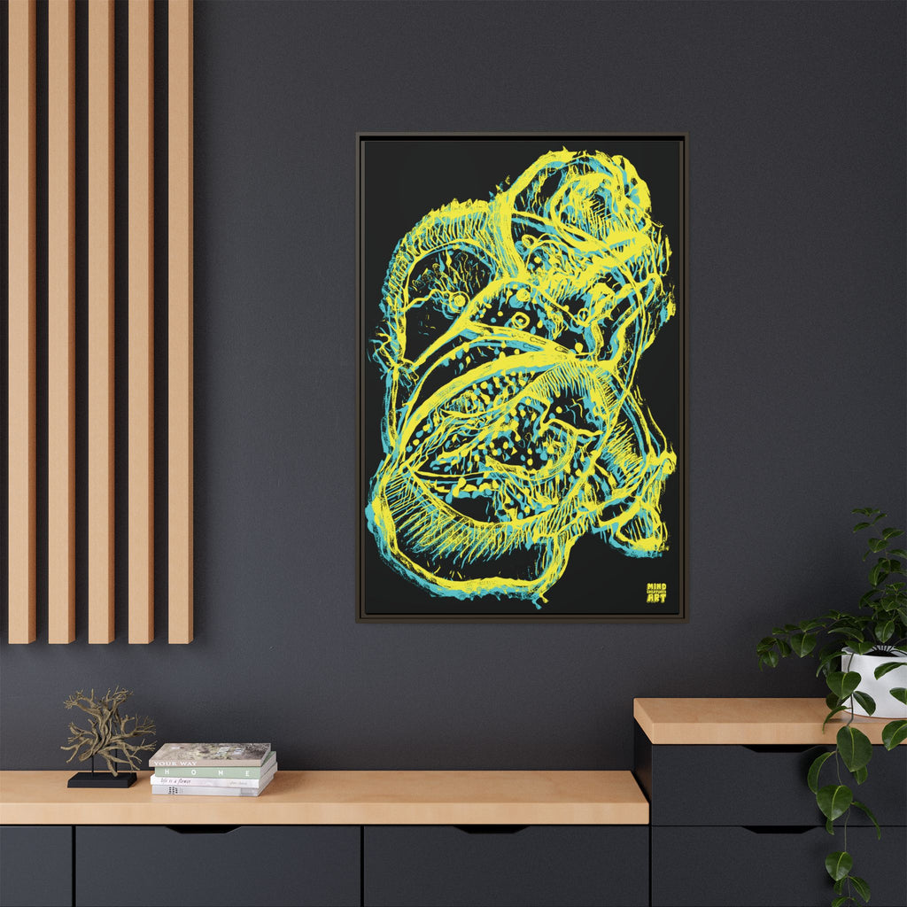 Exploration (Blur, Blue & Yellow, Black Background) Matte Canvas, Framed
