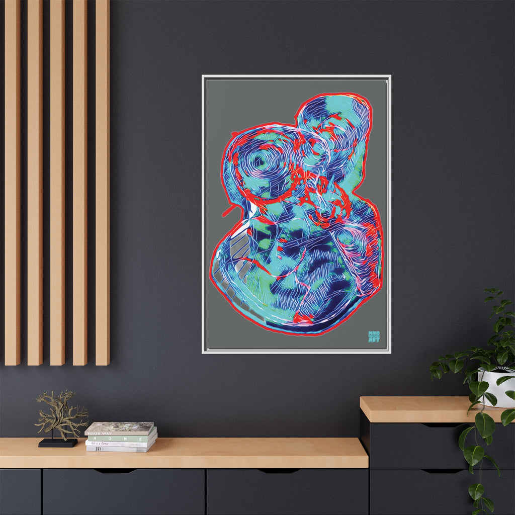 Curiosity (Red & Teal, Dark Gray Background) Matte Canvas, Framed
