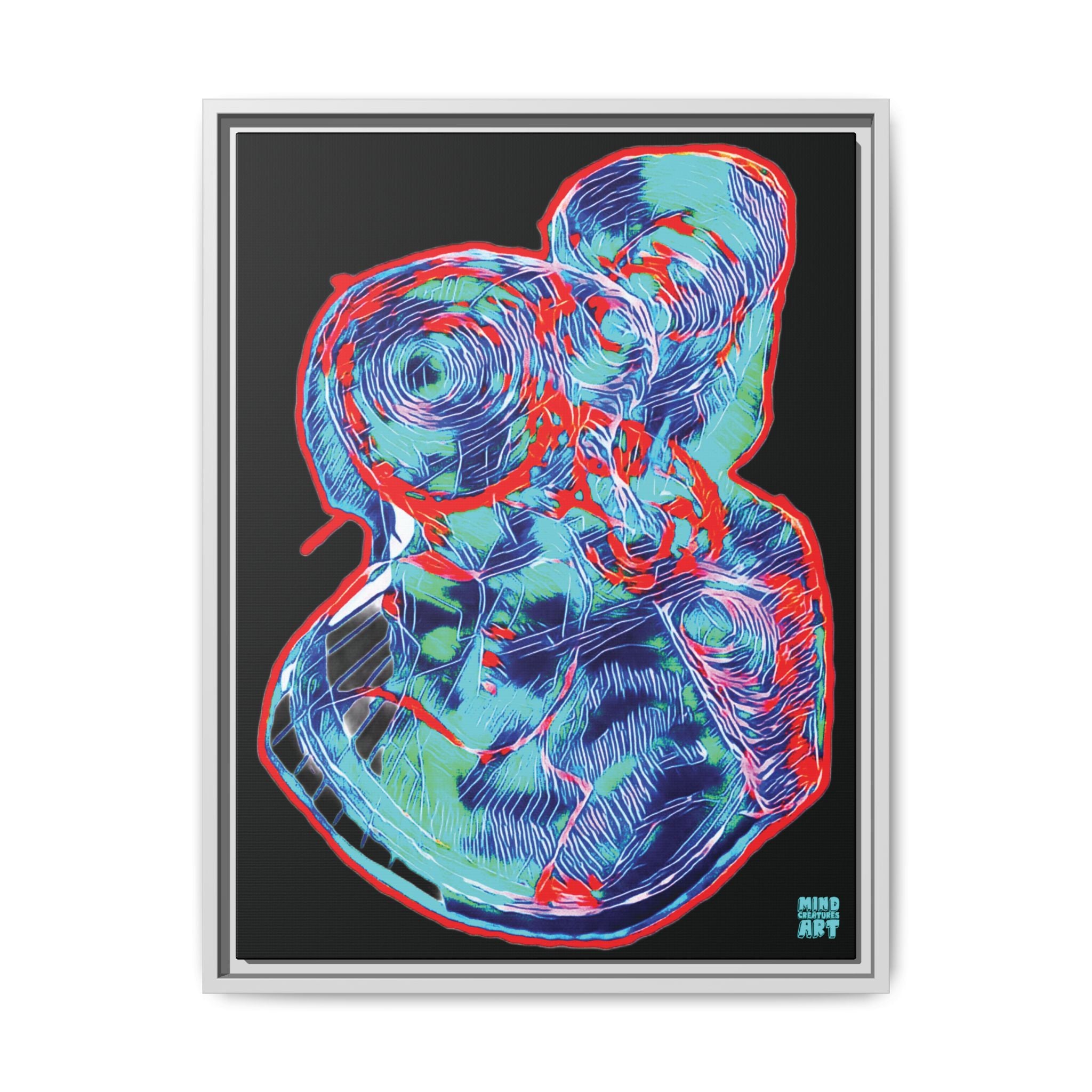 Curiosity (Red & Teal), Black Background) Matte Canvas, Framed