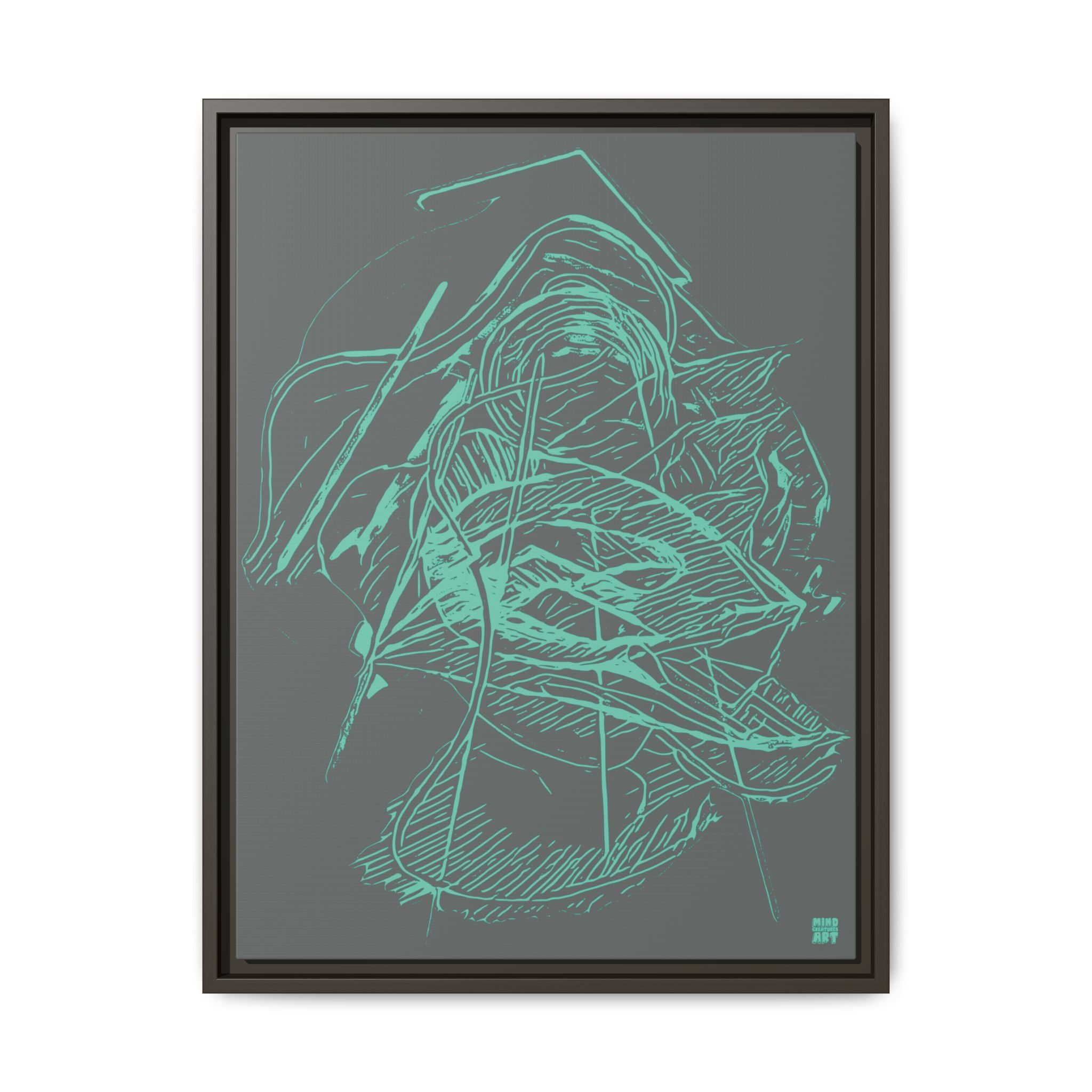 Dive Reflex (Teal, Dark Gray Background) Matte Canvas, Framed