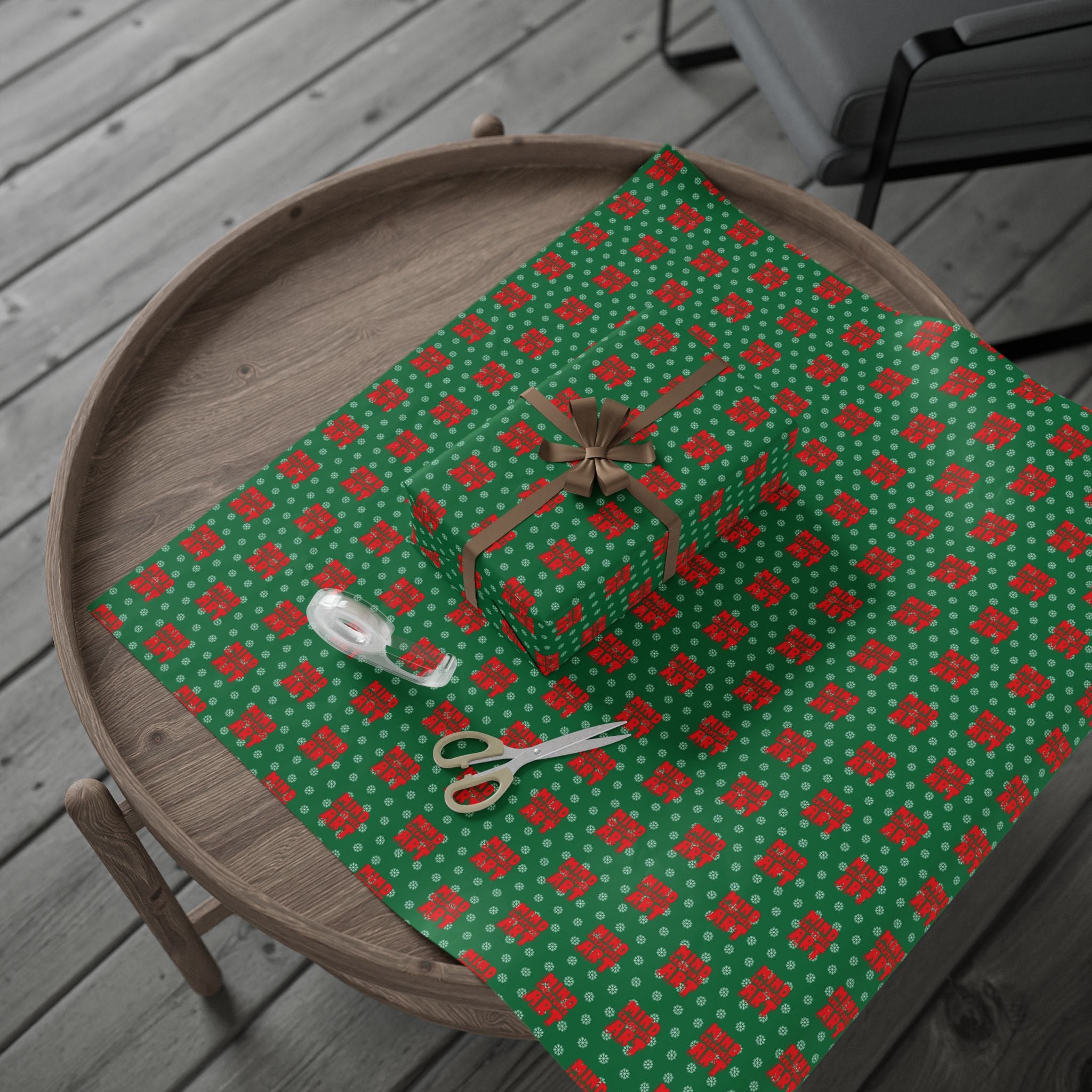 MCA Logo & Snowflake (Red, Green Background) Heavy Wrapping Paper