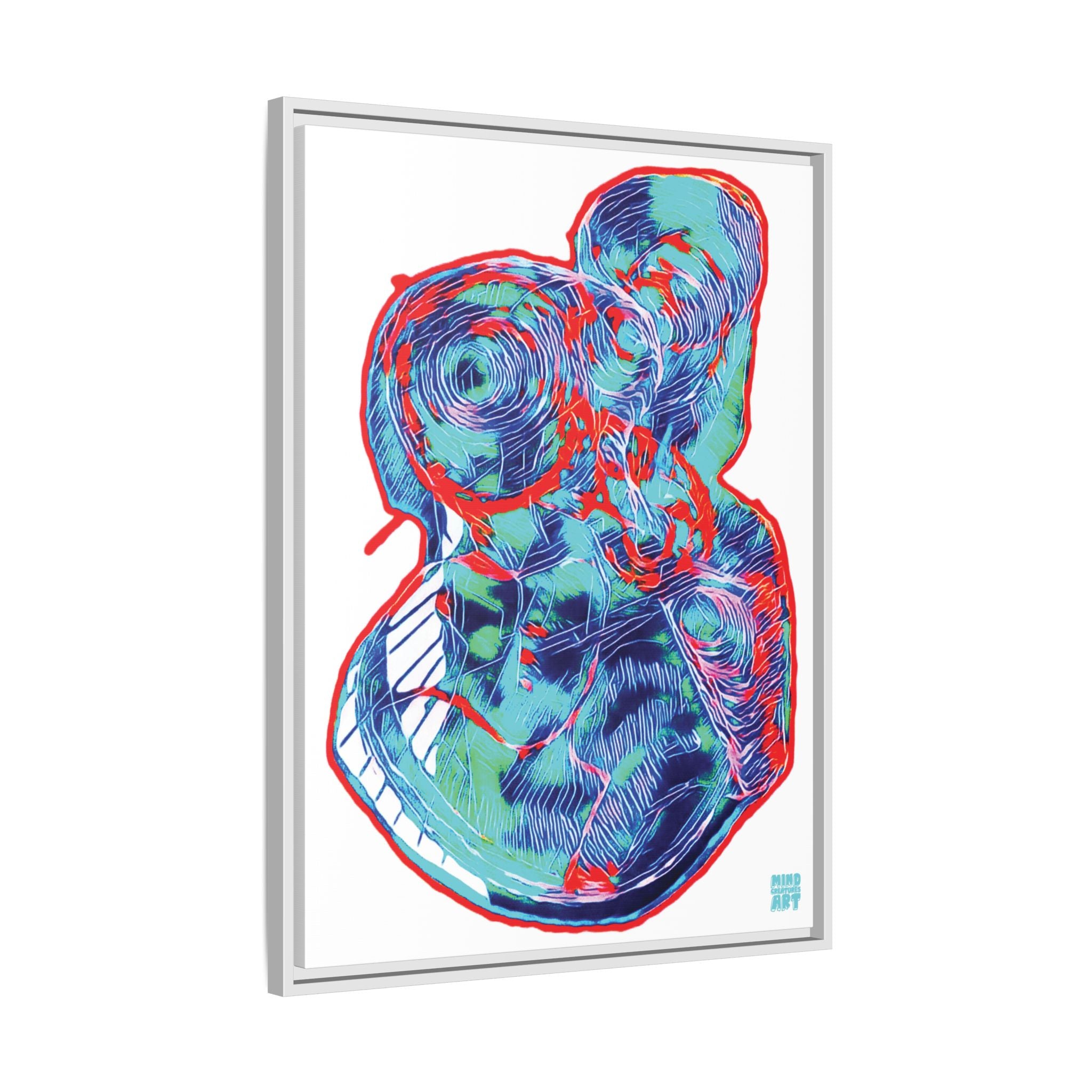 Curiosity (Red & Teal, White Background) Matte Canvas, Framed