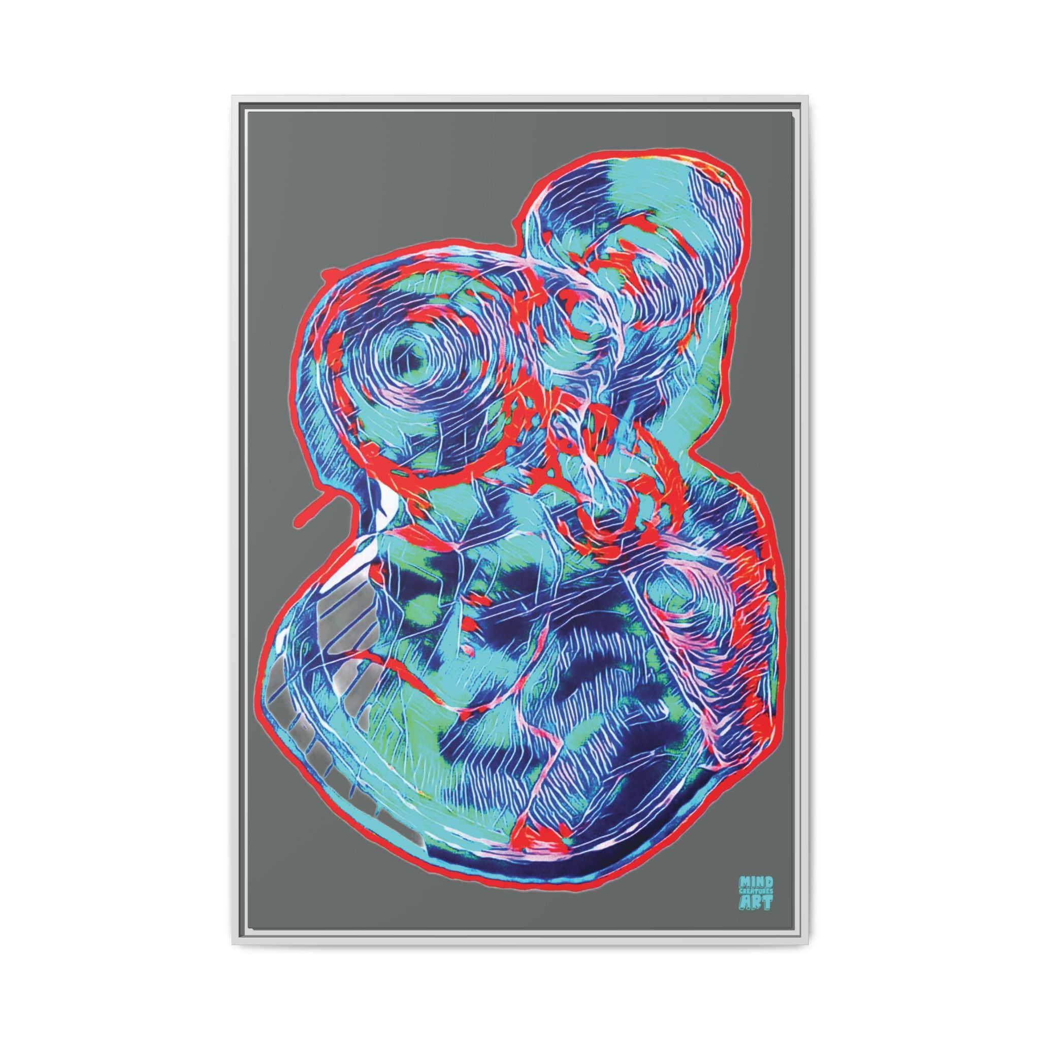 Curiosity (Red & Teal, Dark Gray Background) Matte Canvas, Framed