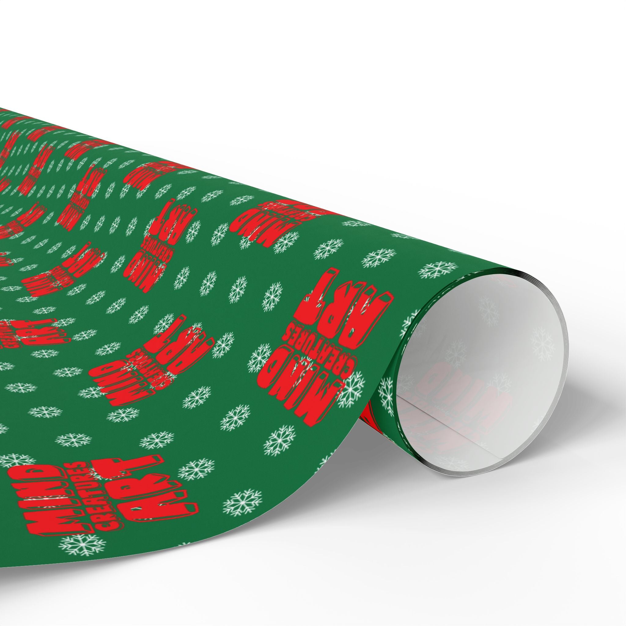 MCA Logo & Snowflake (Red, Green Background) Heavy Wrapping Paper