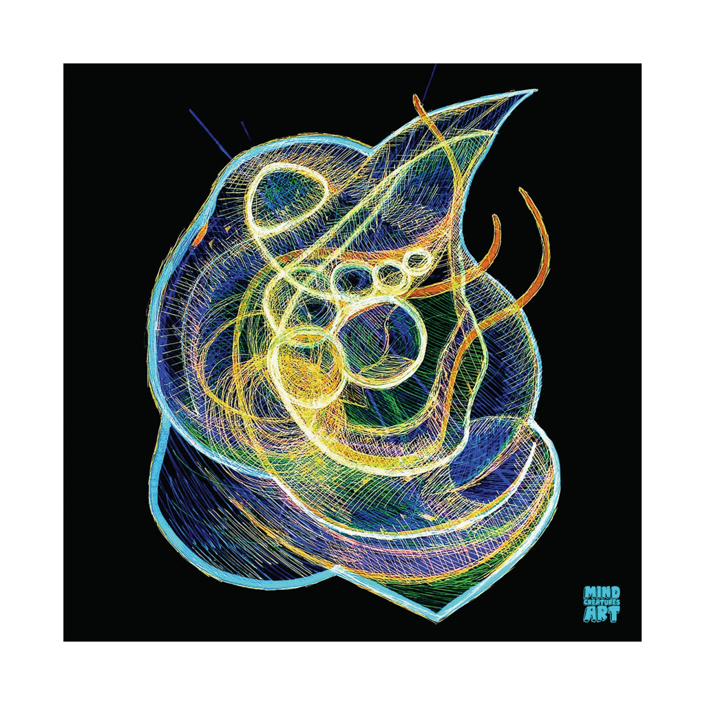 Renewal (Electric Yellow & Blue, Black Background) Matte Poster