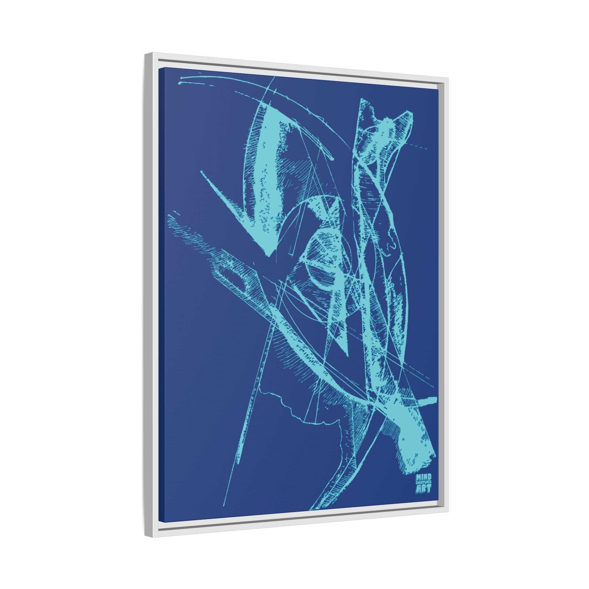 Watching (Aqua, Dark Blue Background) Matte Canvas, Framed