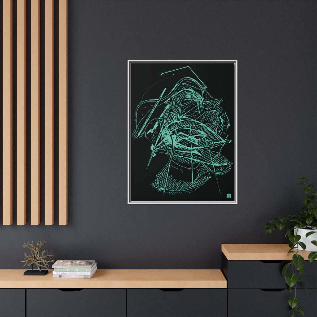 Dive Reflex (Teal, Black Background) Matte Canvas, Framed