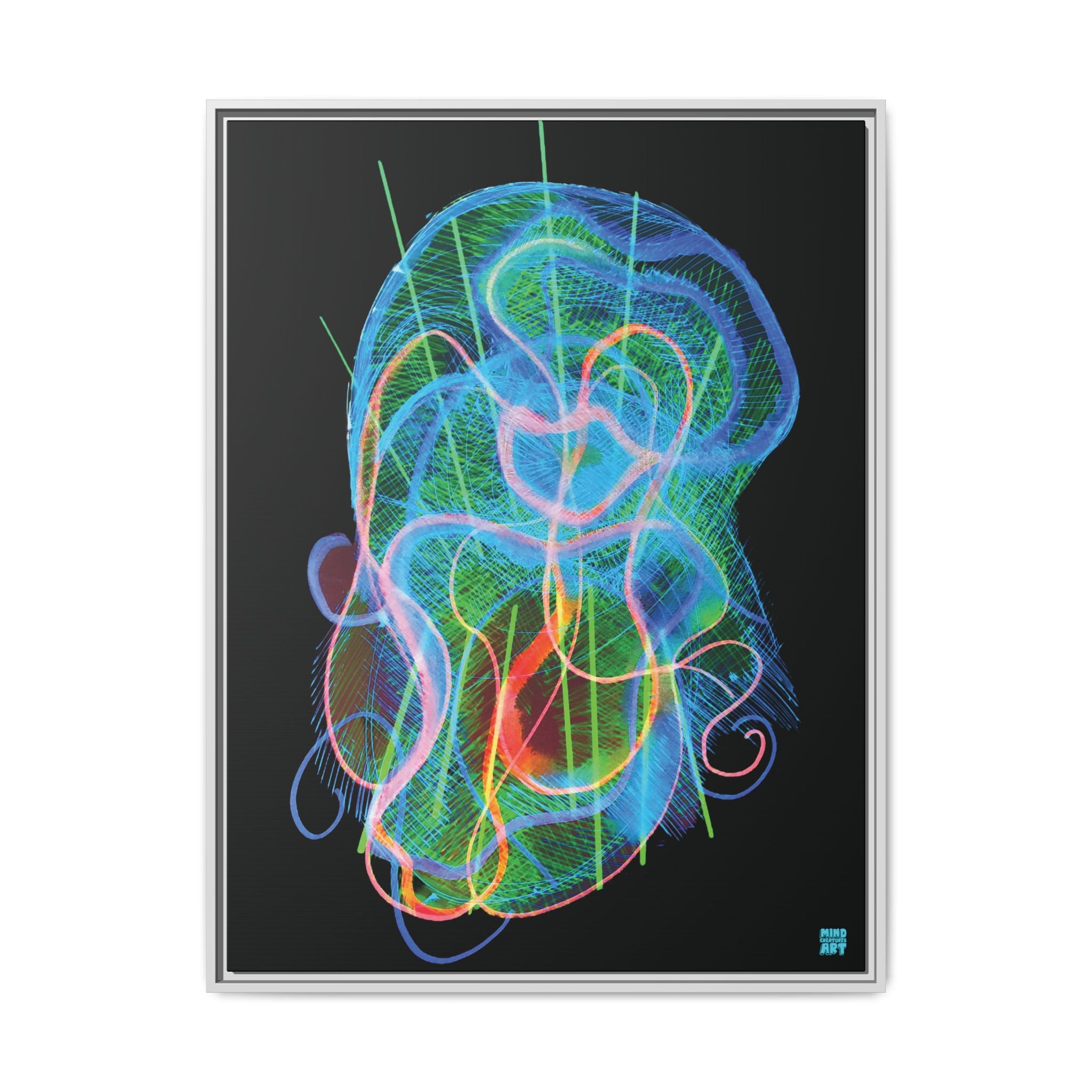 Davy Jones (Electric Blue & Green, Black Background) Matte Canvas, Framed