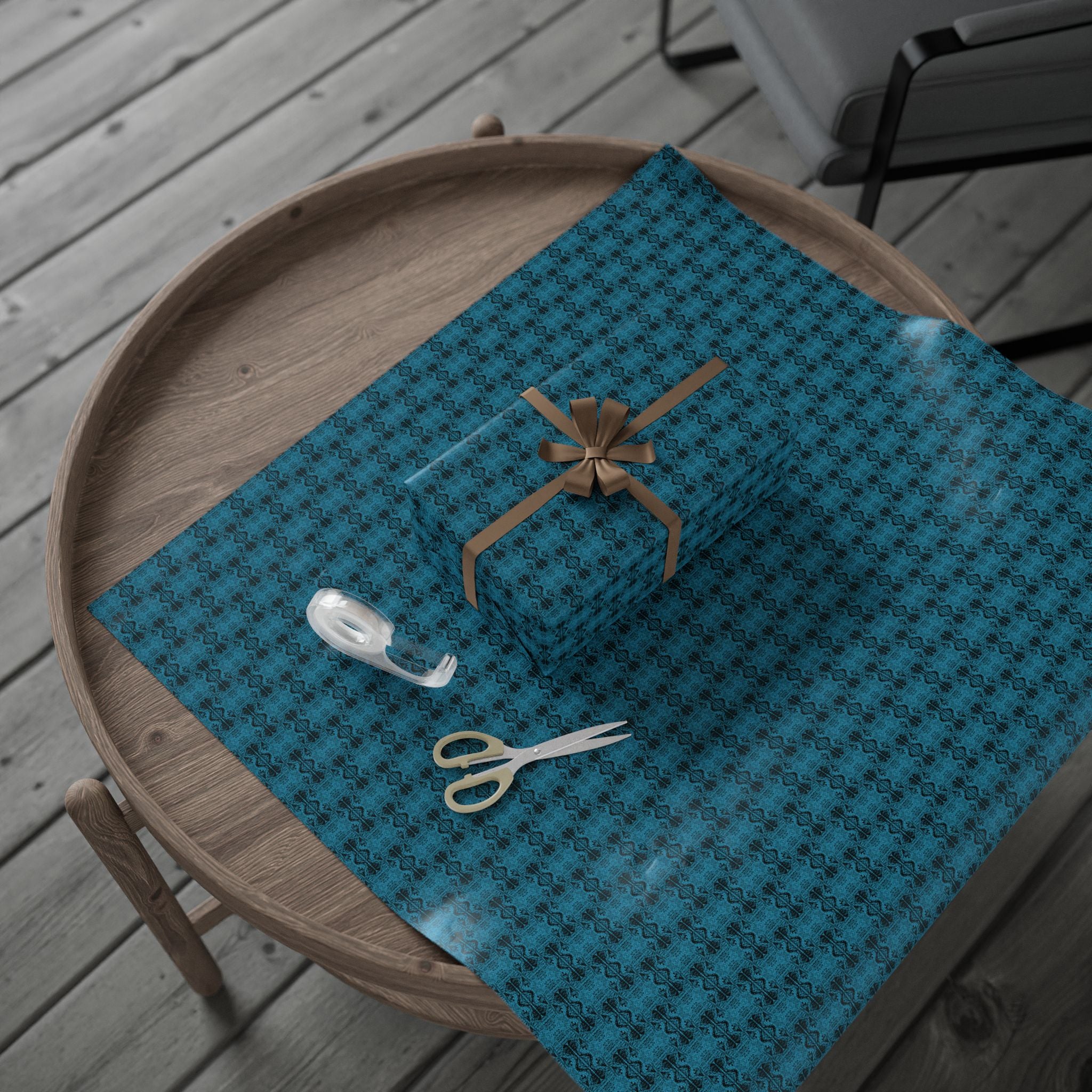 Love (Black, Turquoise Background) Heavy Wrapping Paper