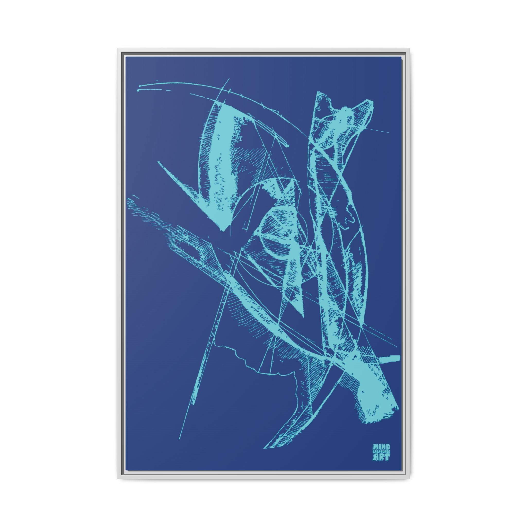 Watching (Aqua, Dark Blue Background) Matte Canvas, Framed