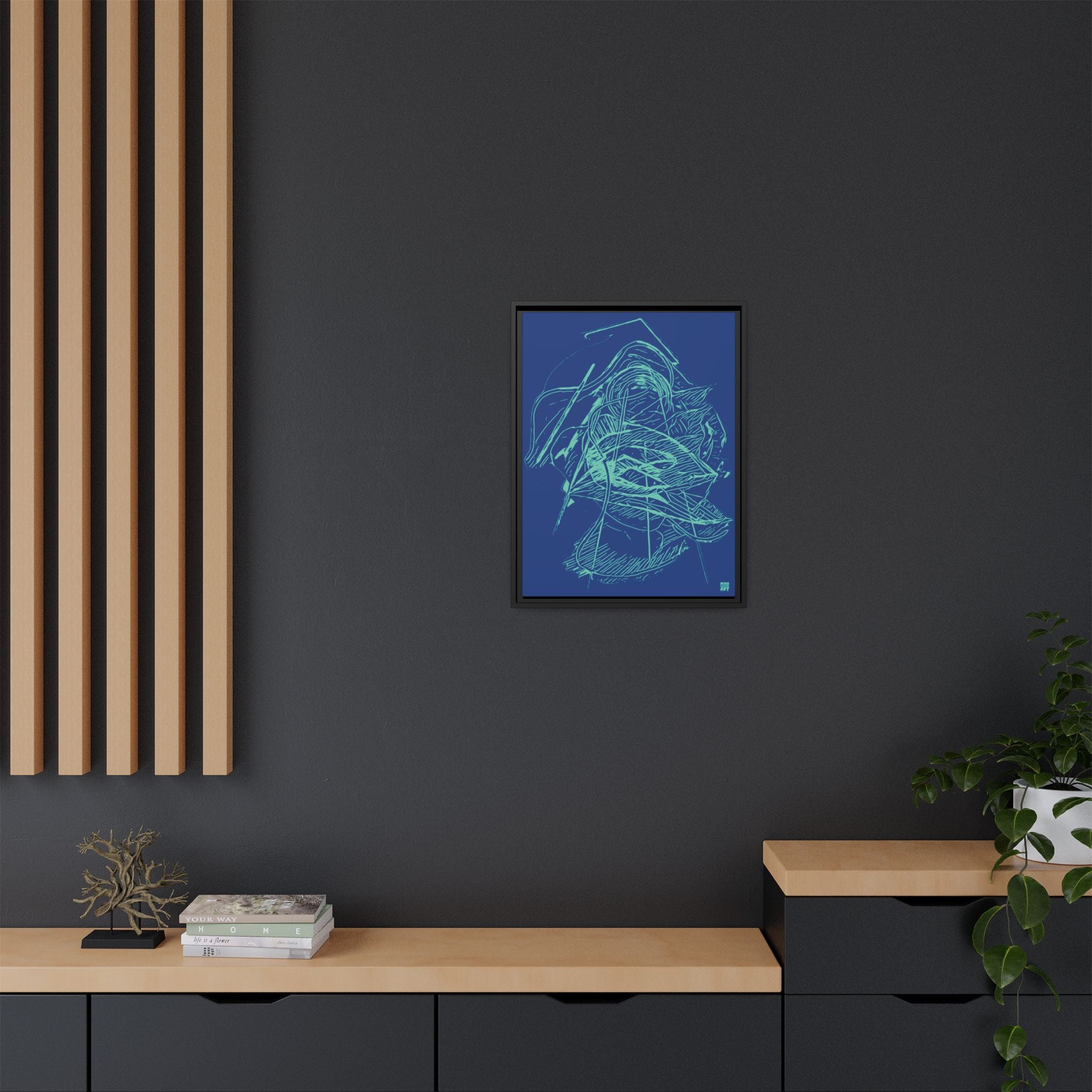 Dive Reflex (Teal, Dark Blue Background) Matte Canvas, Framed