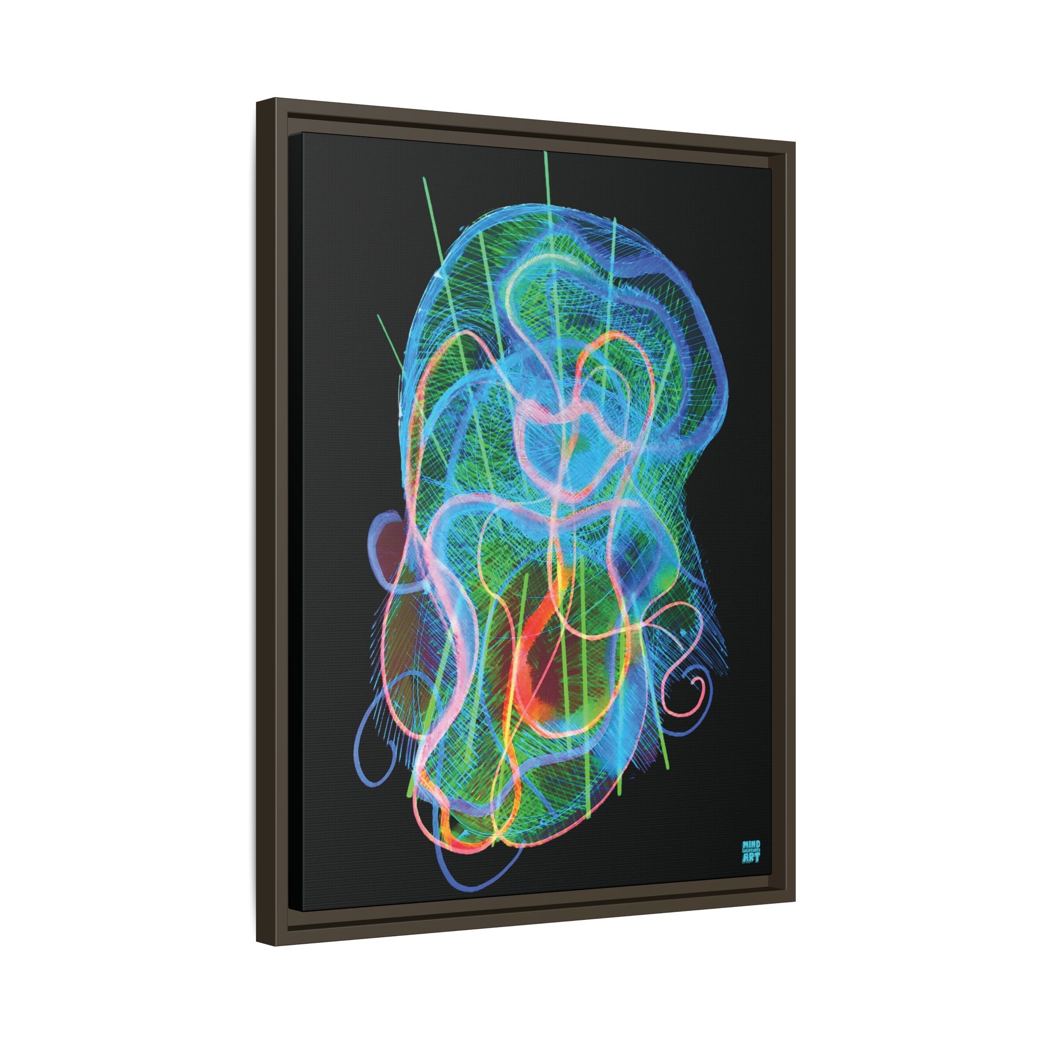 Davy Jones (Electric Blue & Green, Black Background) Matte Canvas, Framed