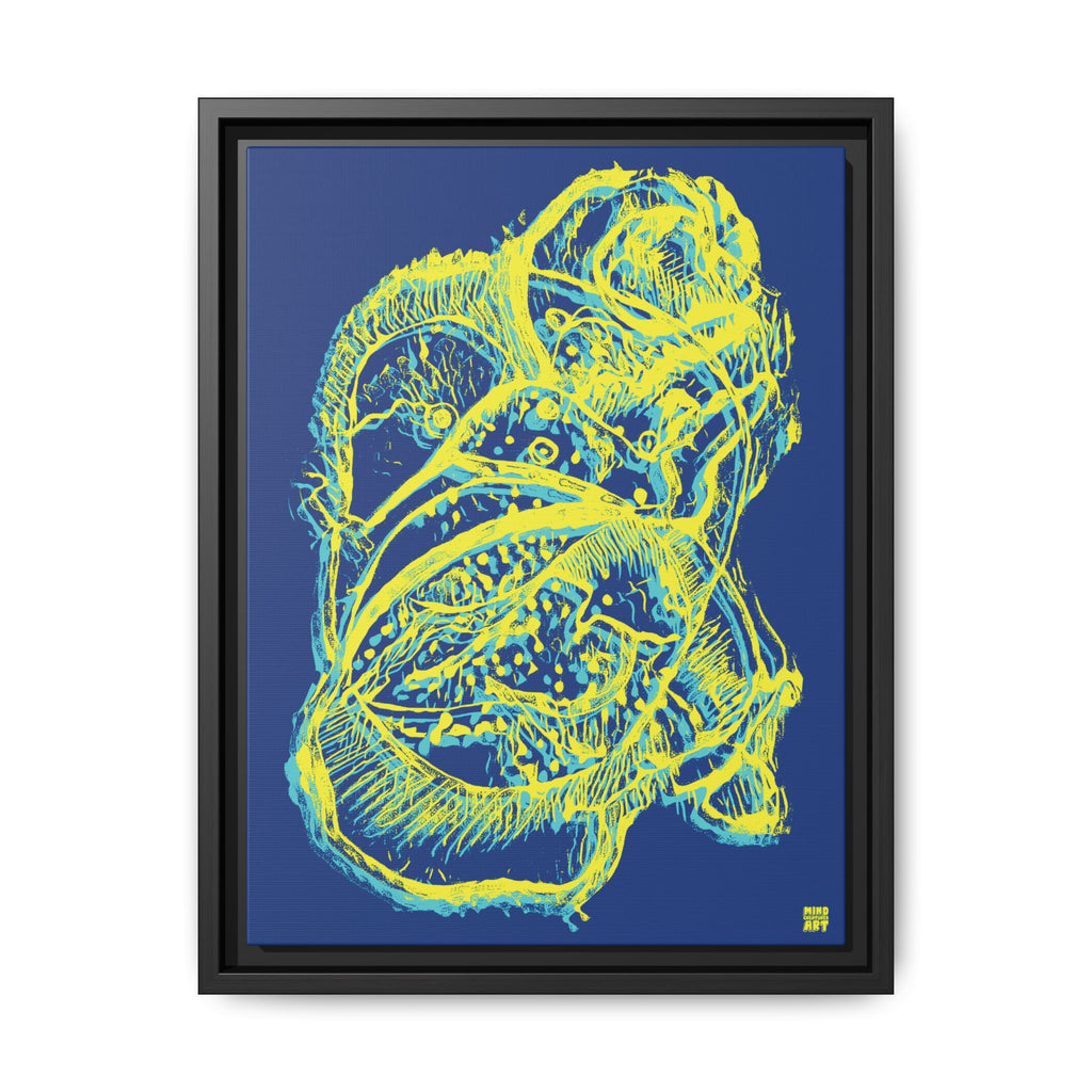 Exploration (Blur, Blue & Yellow, Dark Blue Background) Matte Canvas, Framed