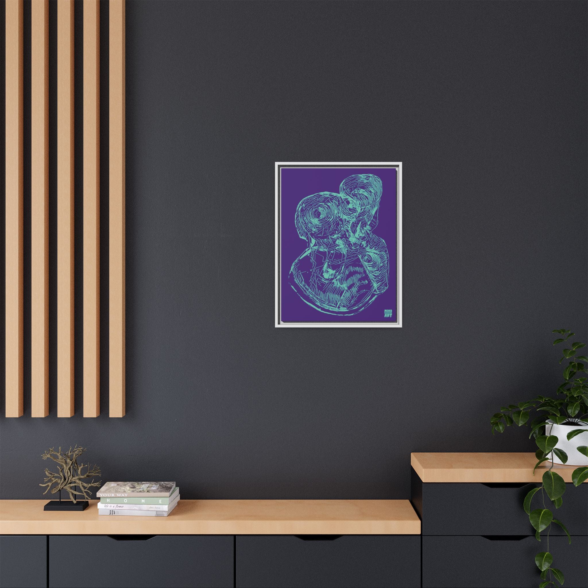 Curiosity (Teal, Purple Background) Matte Canvas, Framed