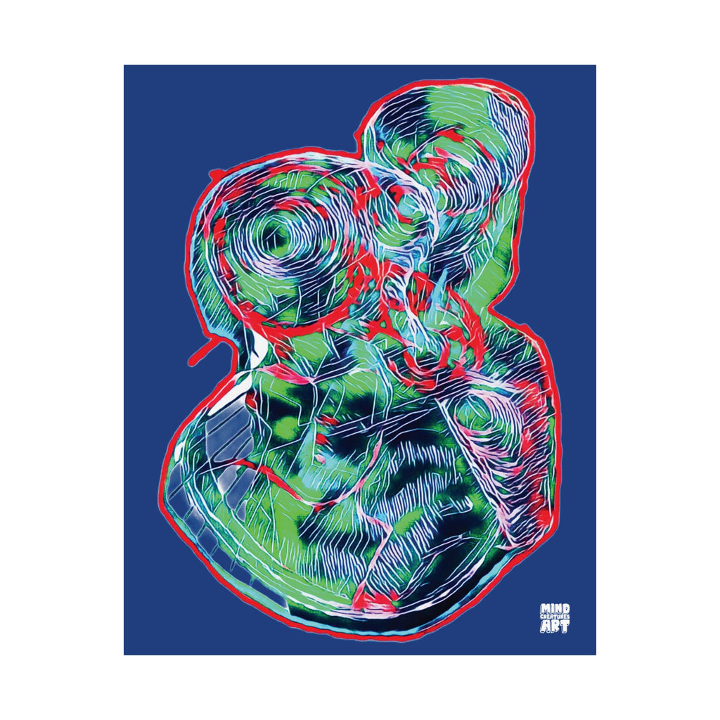 Curiosity (Red & Green, Dark Blue Background) Matte Poster