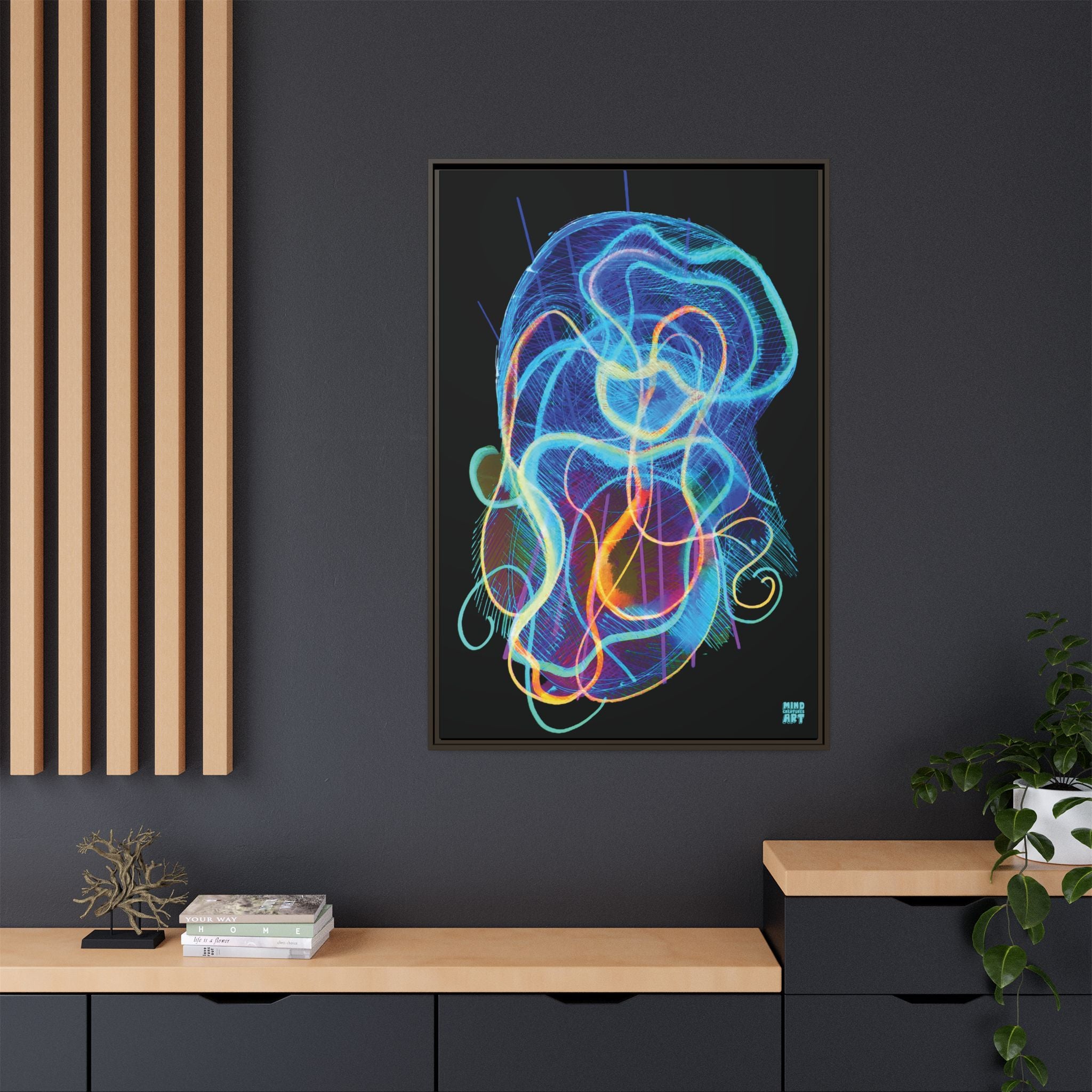 Davy Jones (Electric Blue, Black Background) Matte Canvas, Framed