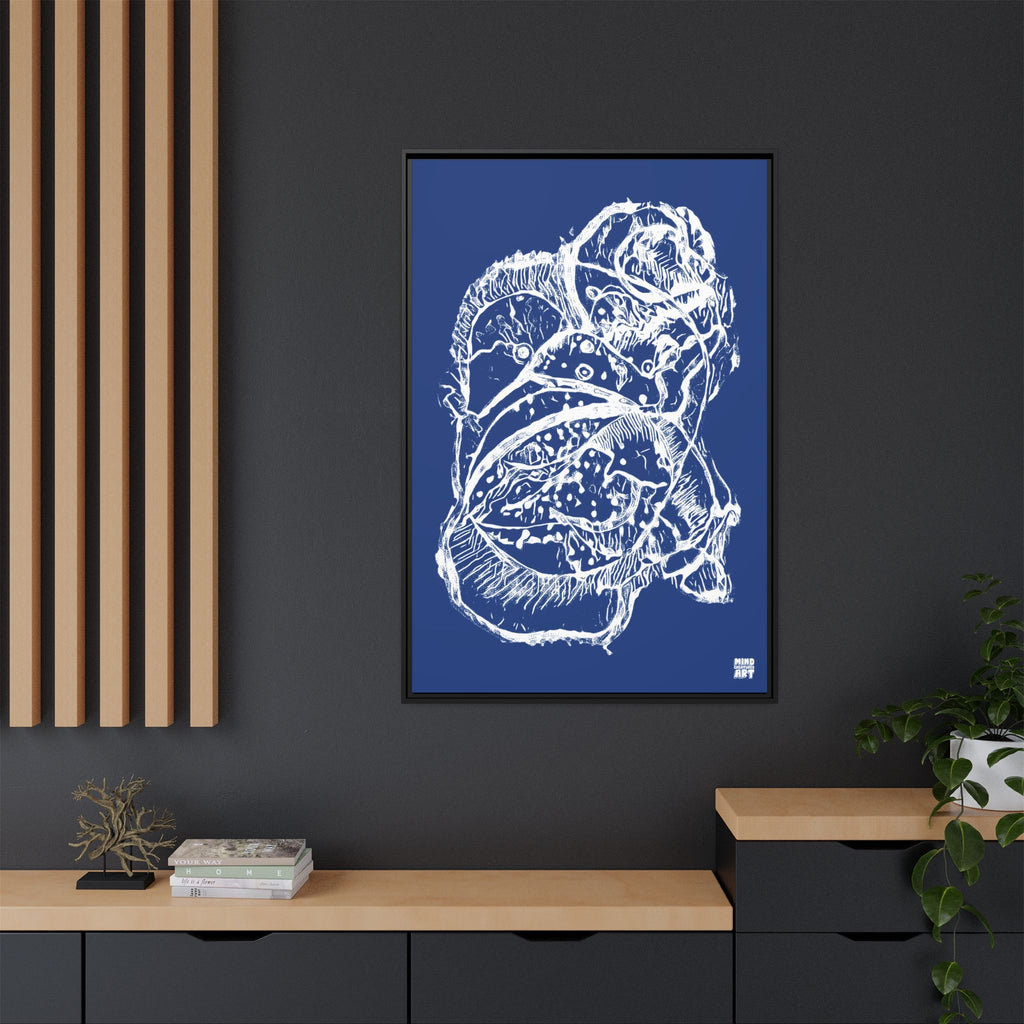 Exploration (White, Dark Blue Background) Matte Canvas, Framed