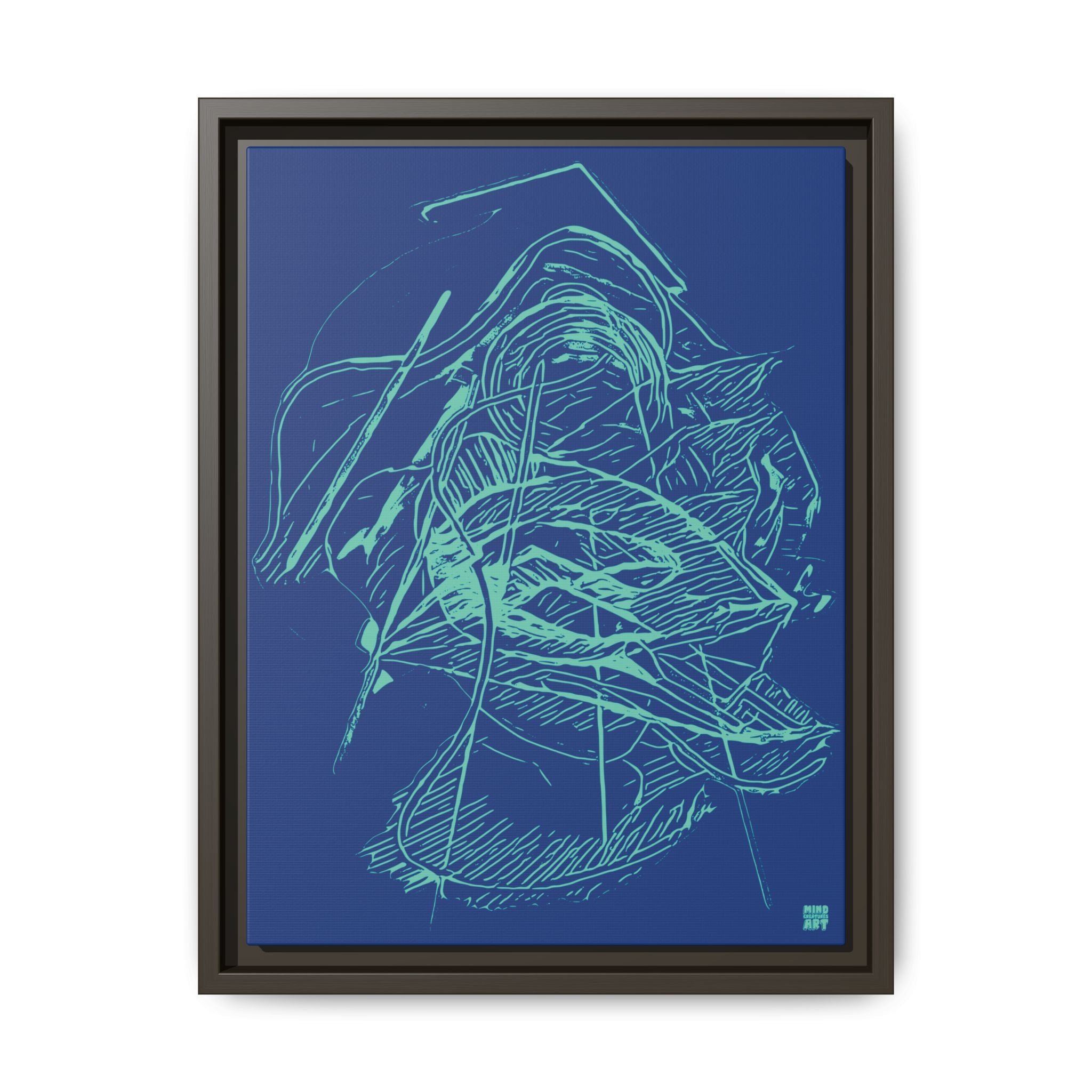 Dive Reflex (Teal, Dark Blue Background) Matte Canvas, Framed